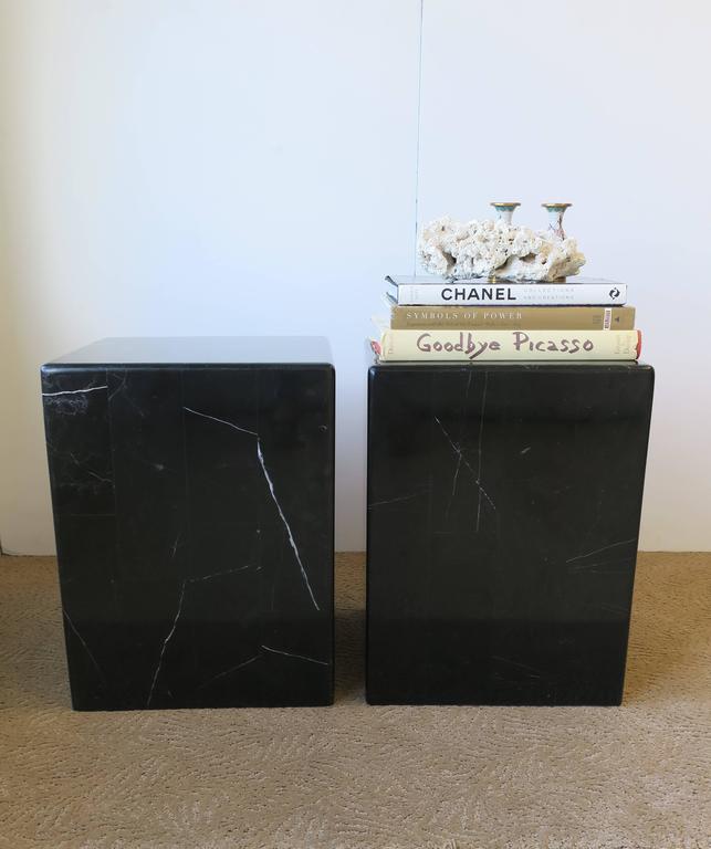 Pair of Modern Black and White Marble Side or End Tables at 1stDibs