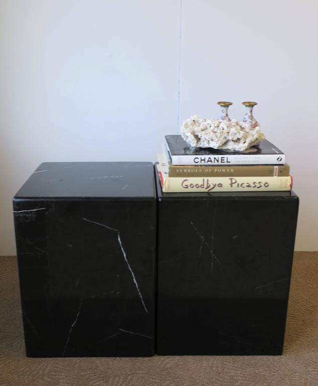 Pair of Modern Black and White Marble Side or End Tables at 1stDibs