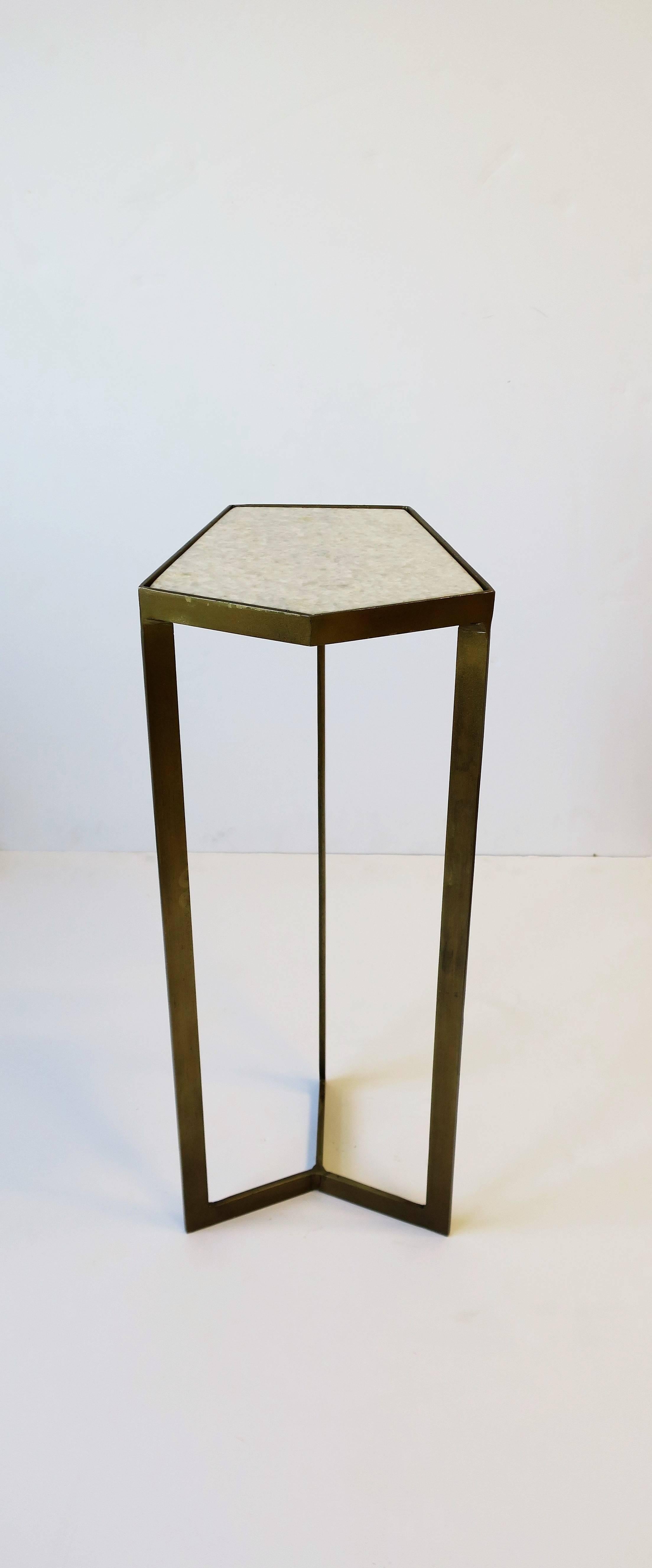 Minimalist Side or Drinks Table with Matte Gold Base and White Marble Top