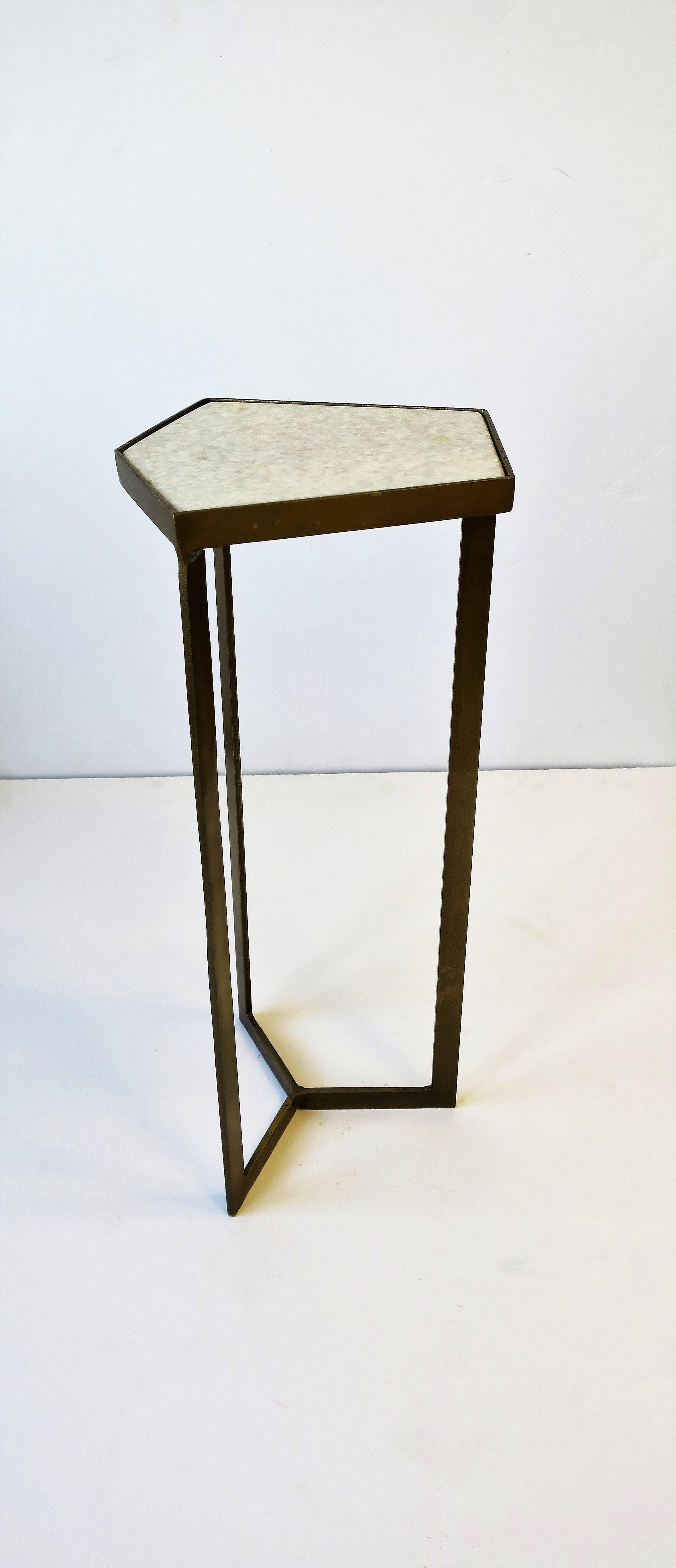 Side or Drinks Table with Matte Gold Base and White Marble Top 4