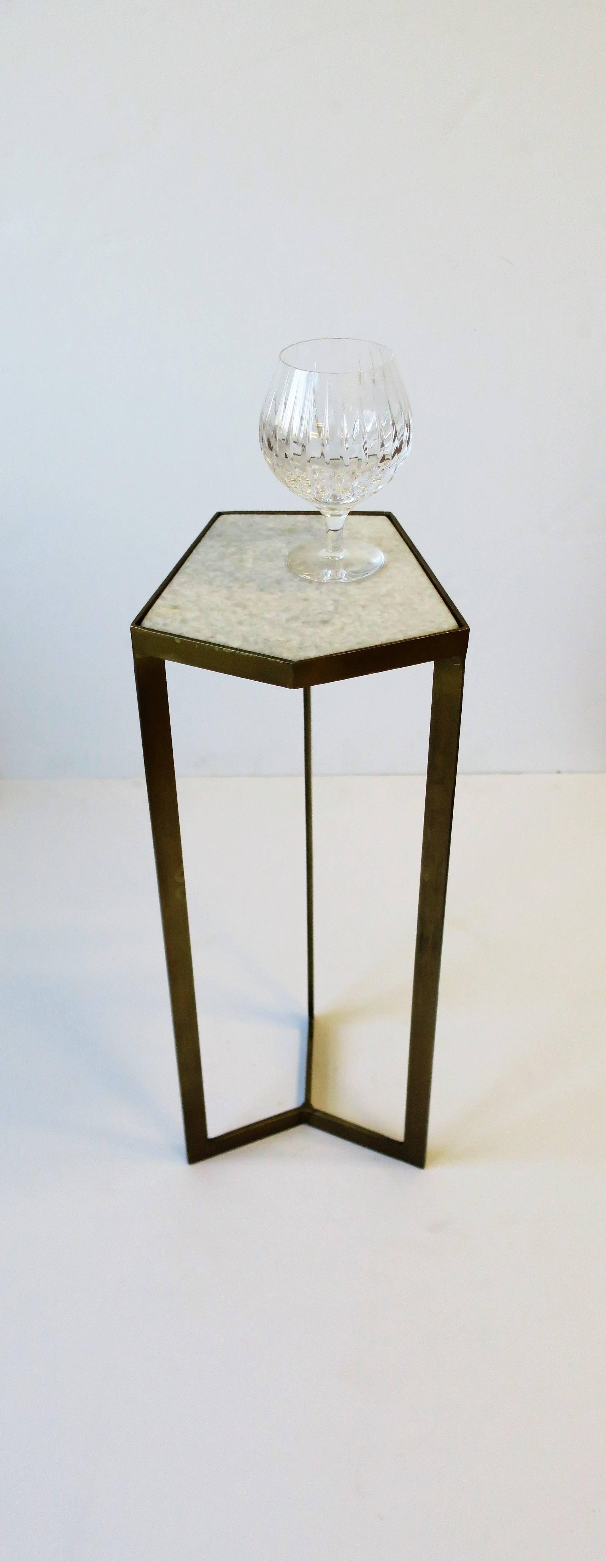 Side or Drinks Table with Matte Gold Base and White Marble Top 6