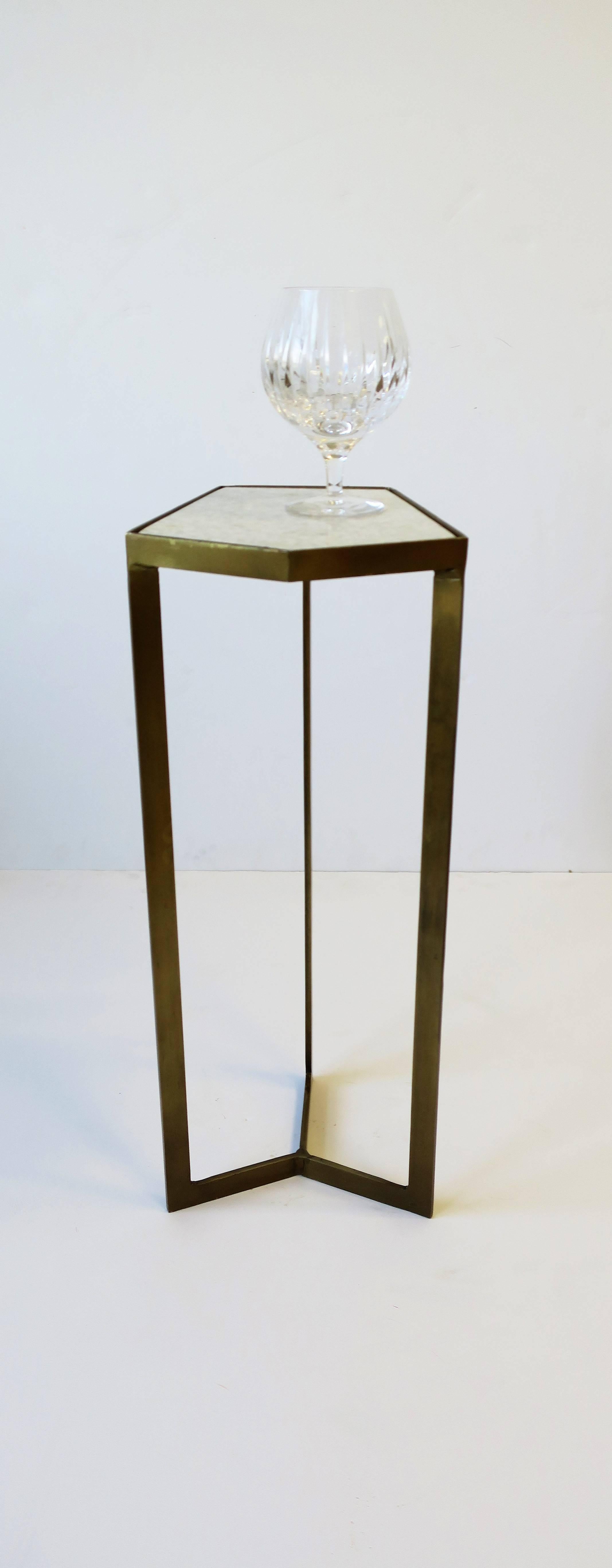 Powder-Coated Side or Drinks Table with Matte Gold Base and White Marble Top