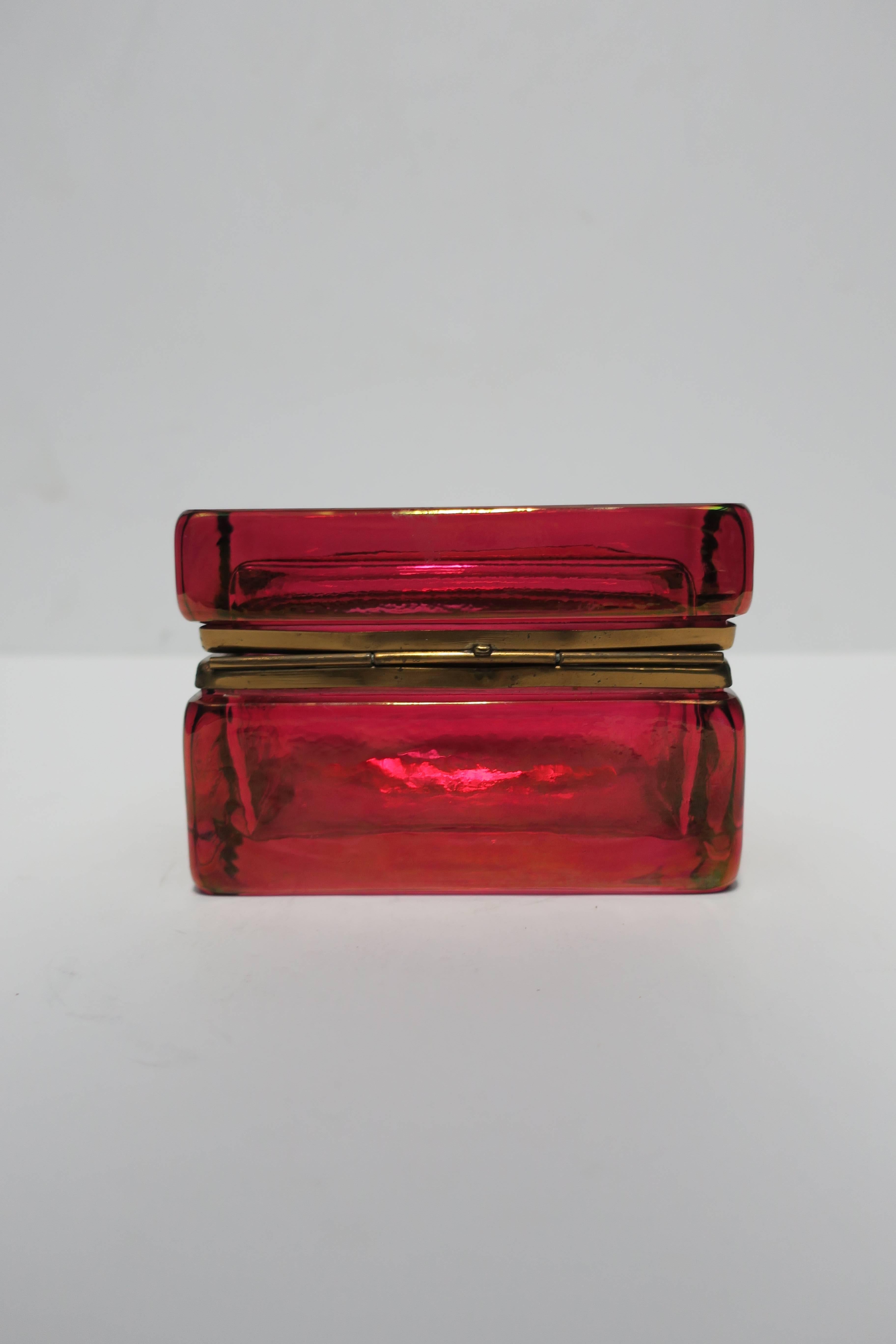 Vintage Modern Italian Red Art Glass and Brass Jewelry Box 3