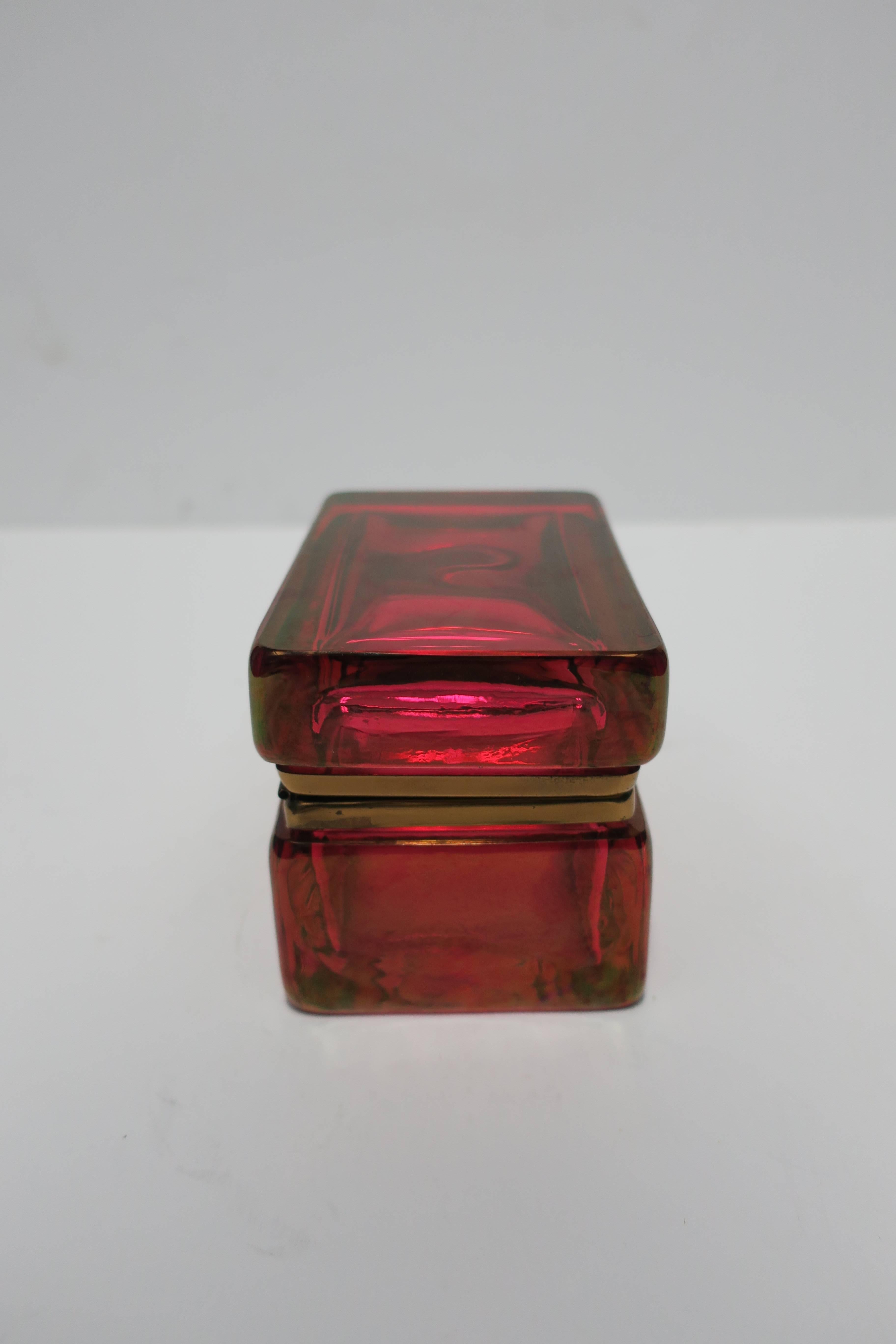 Vintage Modern Italian Red Art Glass and Brass Jewelry Box 4