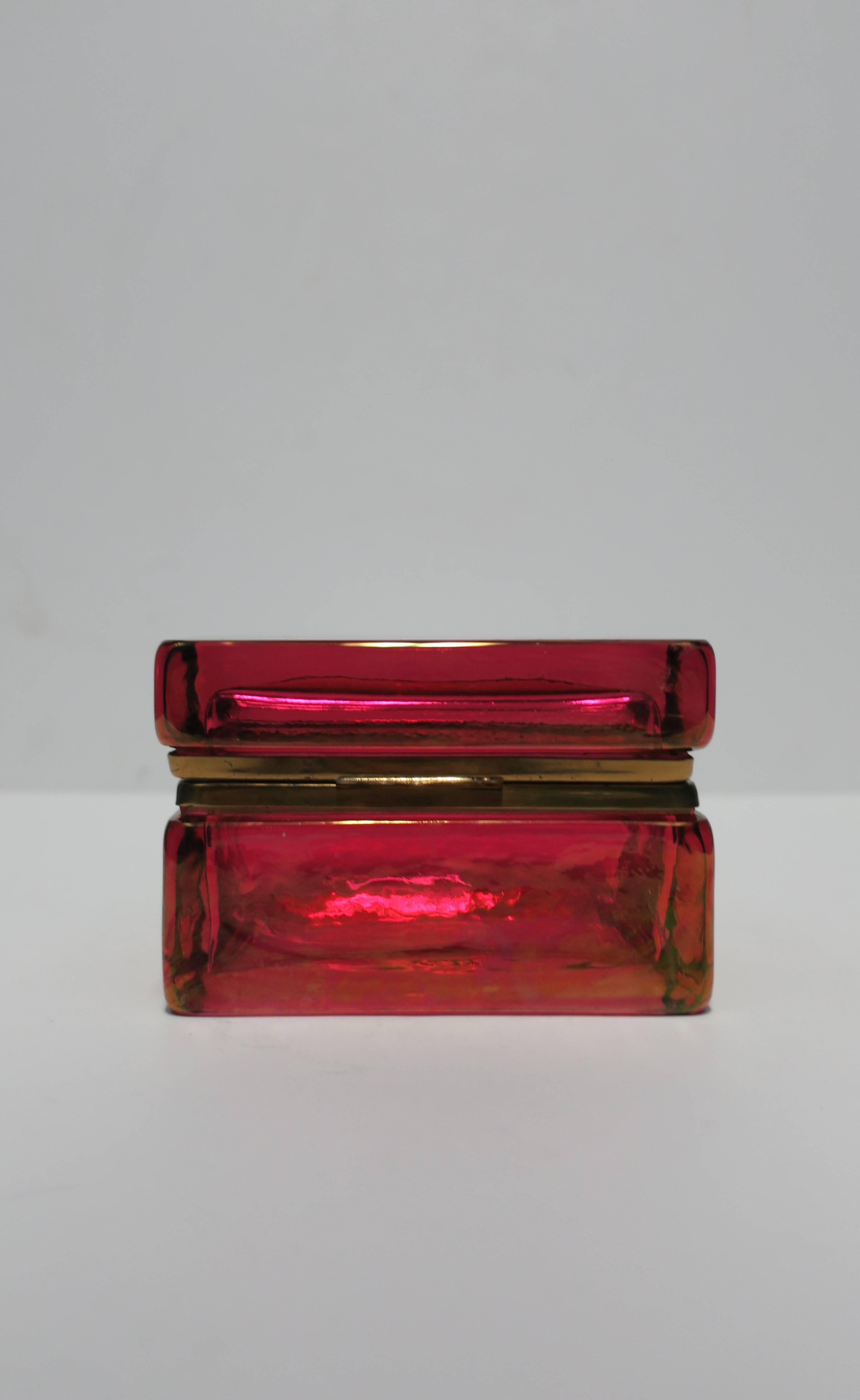 Vintage Modern Italian Red Art Glass and Brass Jewelry Box In Good Condition In New York, NY