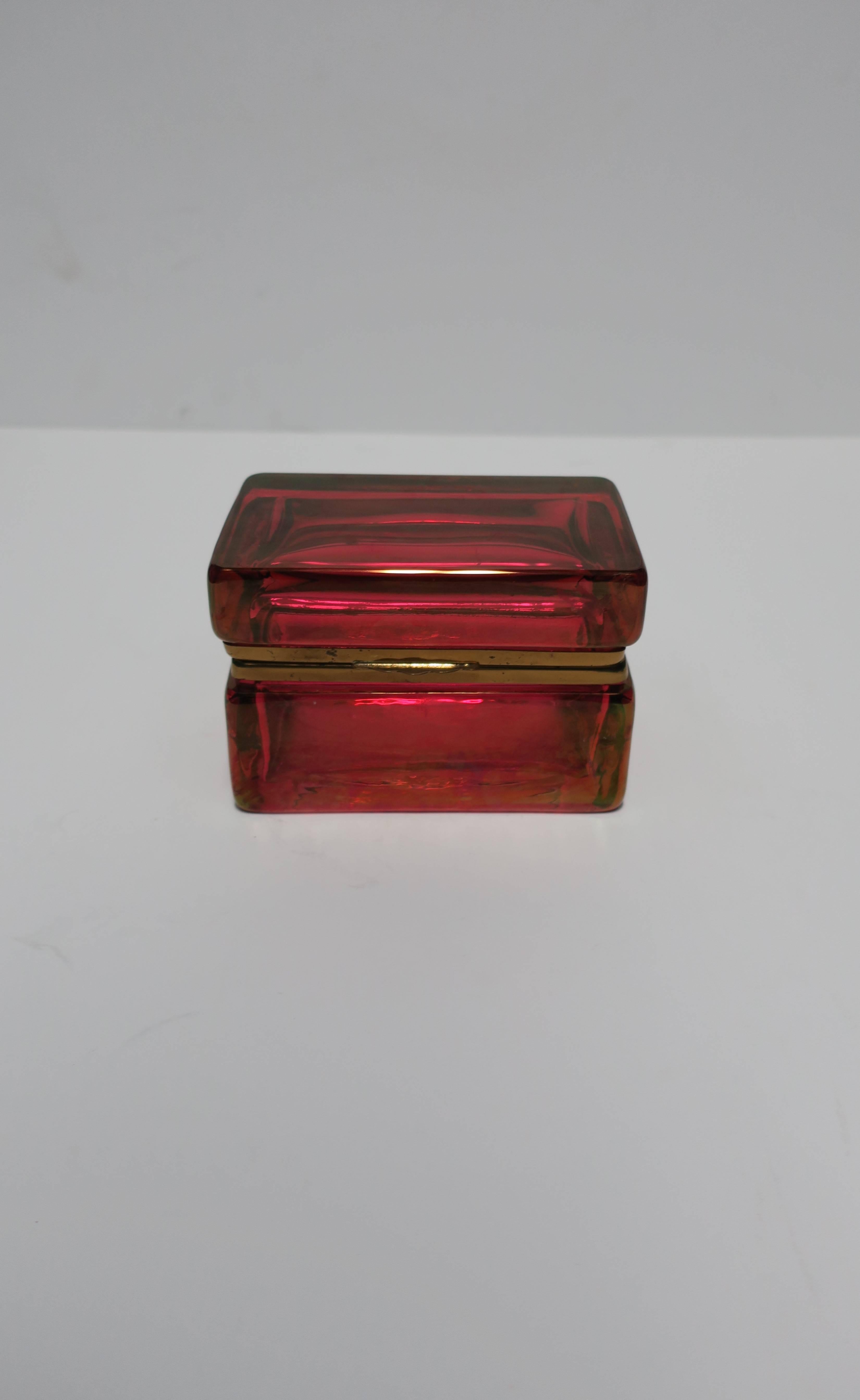 20th Century Vintage Modern Italian Red Art Glass and Brass Jewelry Box