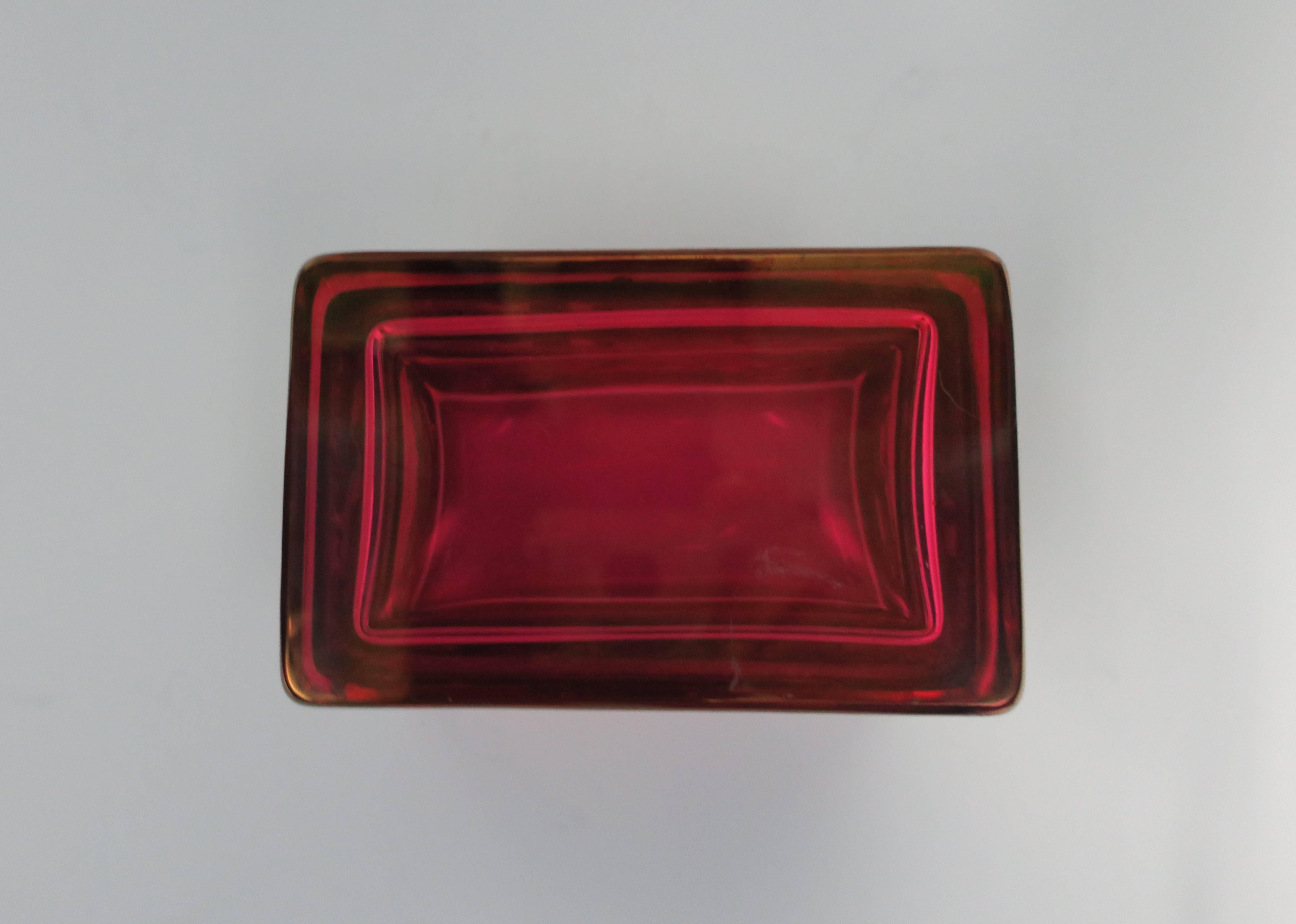 Vintage Modern Italian Red Art Glass and Brass Jewelry Box 1