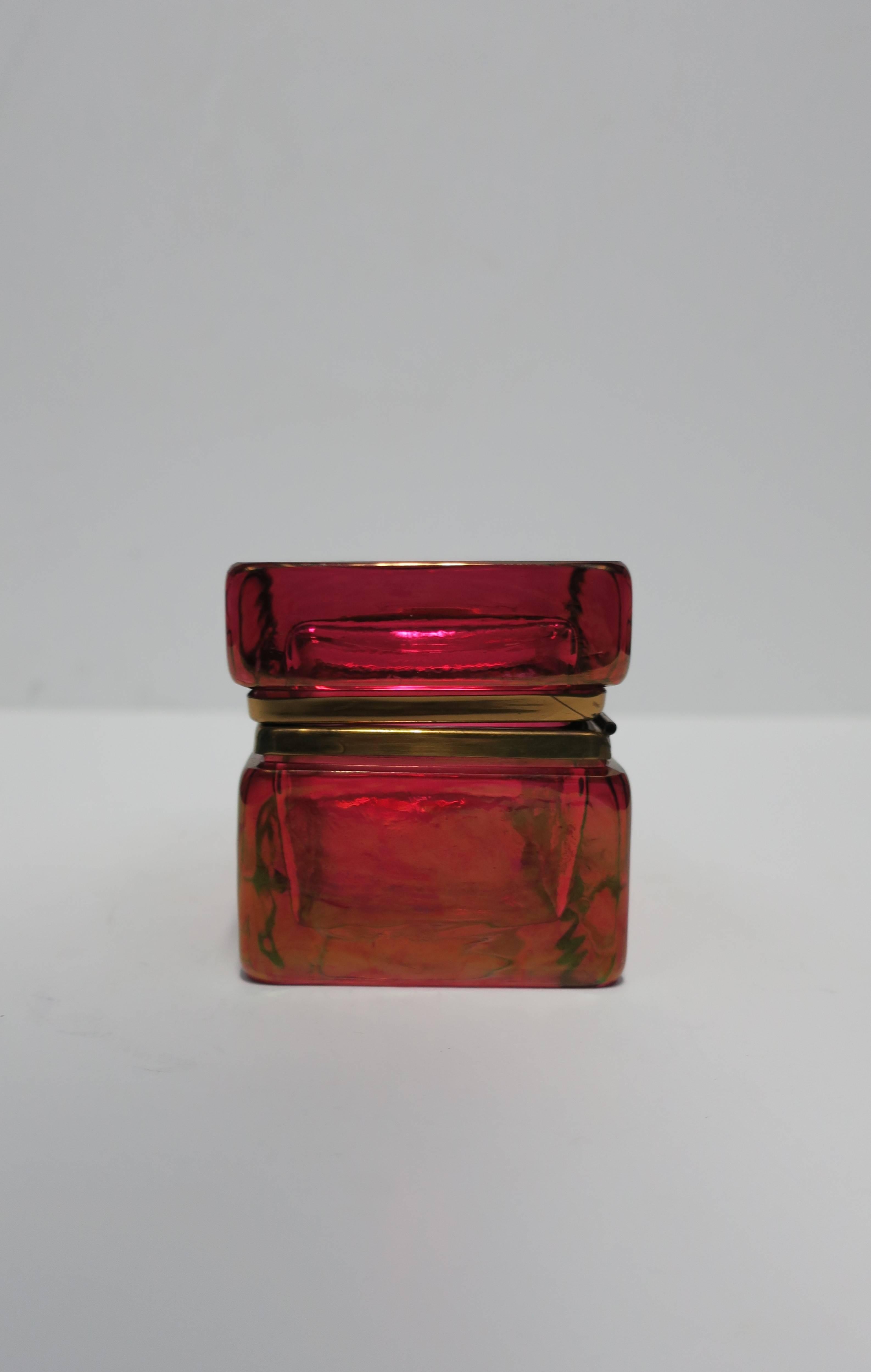 Vintage Modern Italian Red Art Glass and Brass Jewelry Box 2