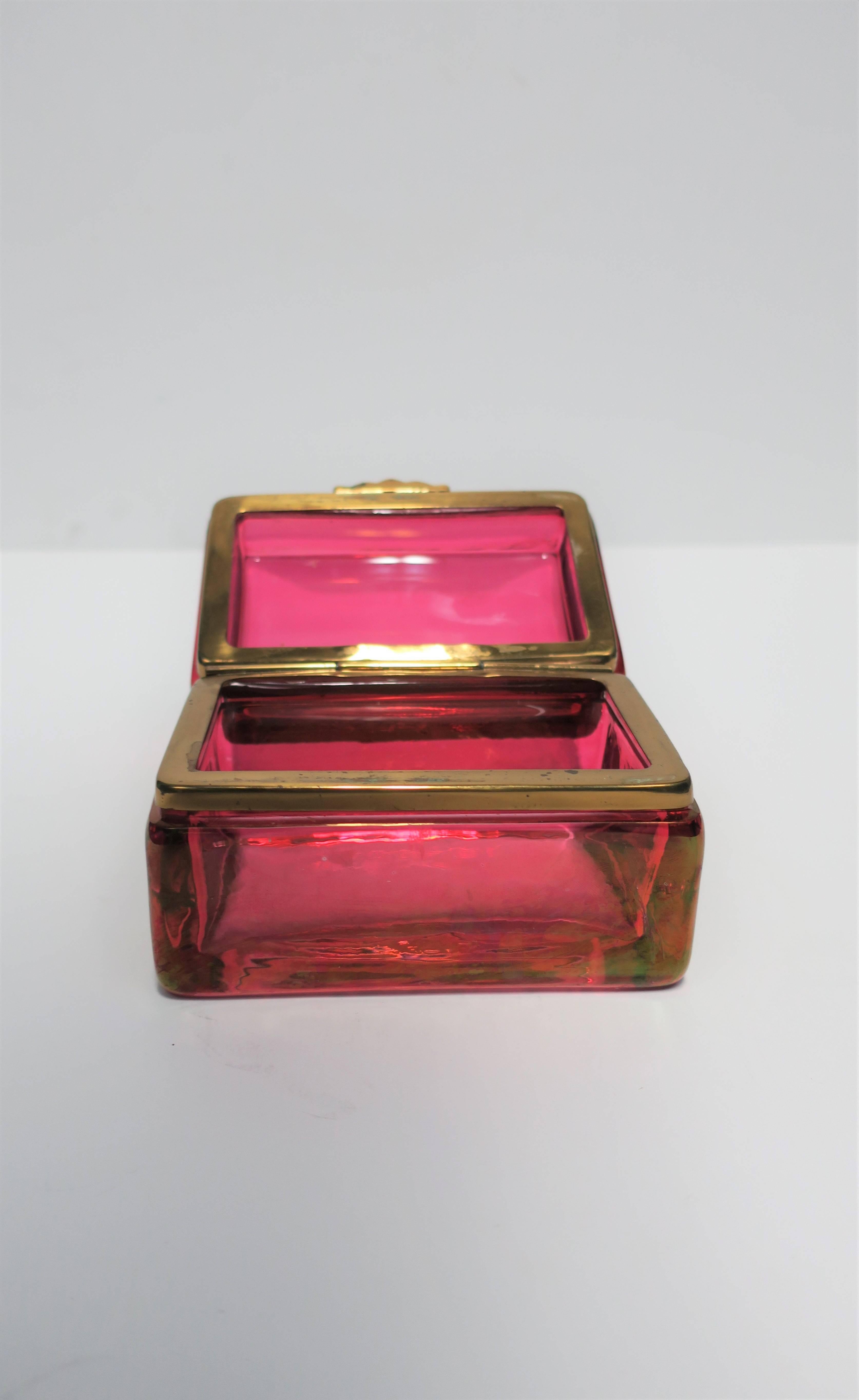 Vintage Modern Italian Red Art Glass and Brass Jewelry Box 5