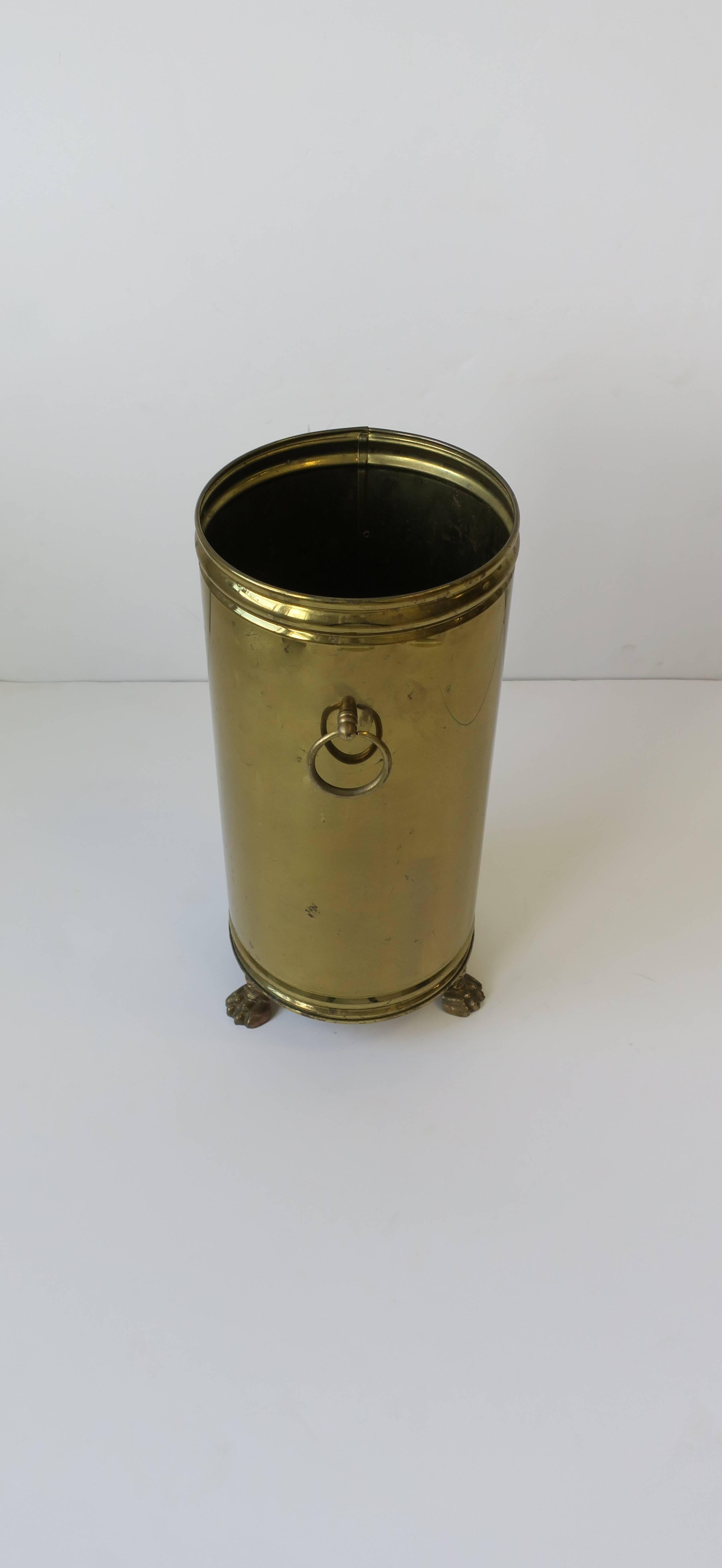 Lacquered Dutch Regency Brass Umbrella Stand or Holder with Lion Paw Feet