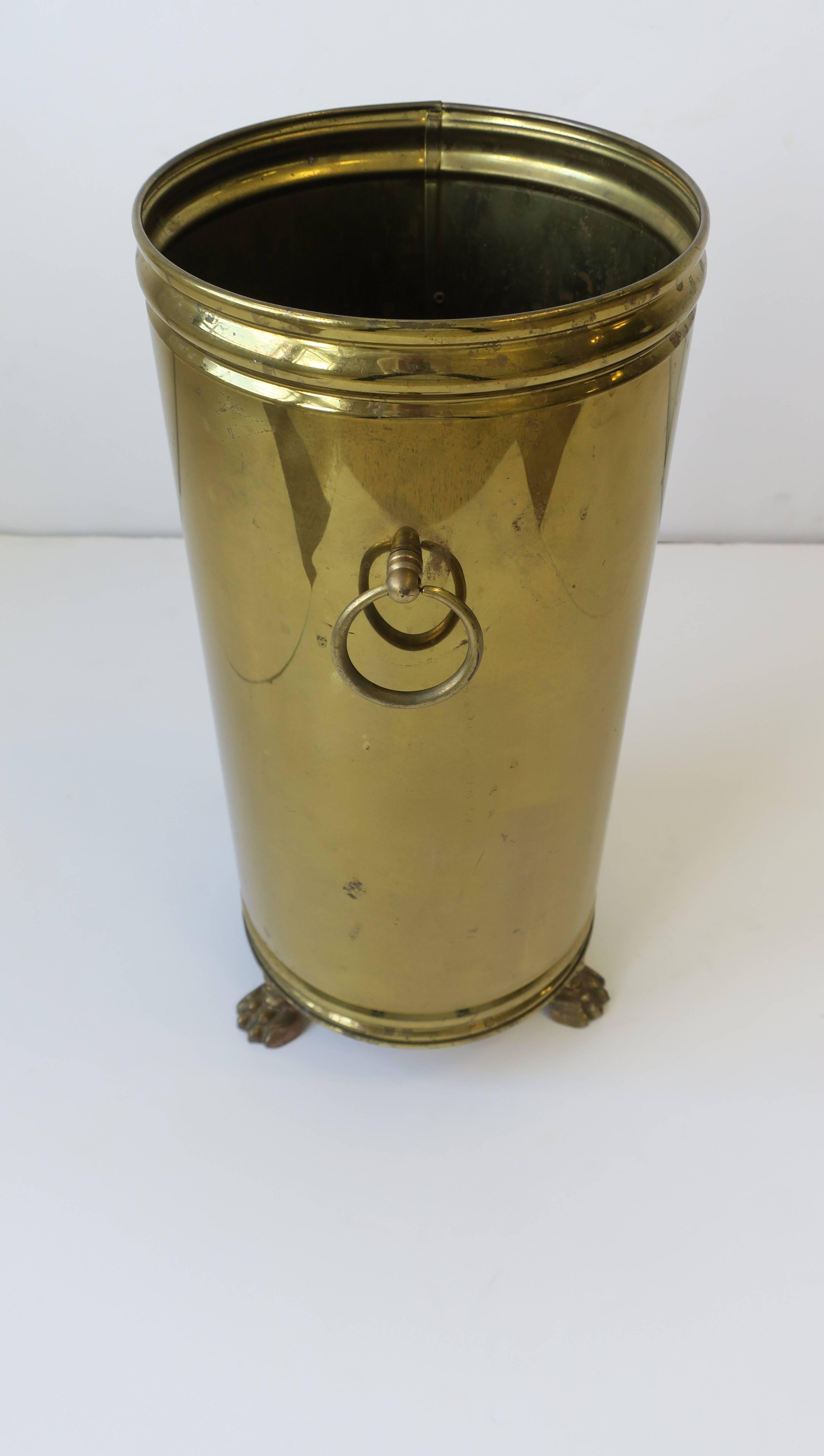 Dutch Regency Brass Umbrella Stand or Holder with Lion Paw Feet In Good Condition In New York, NY