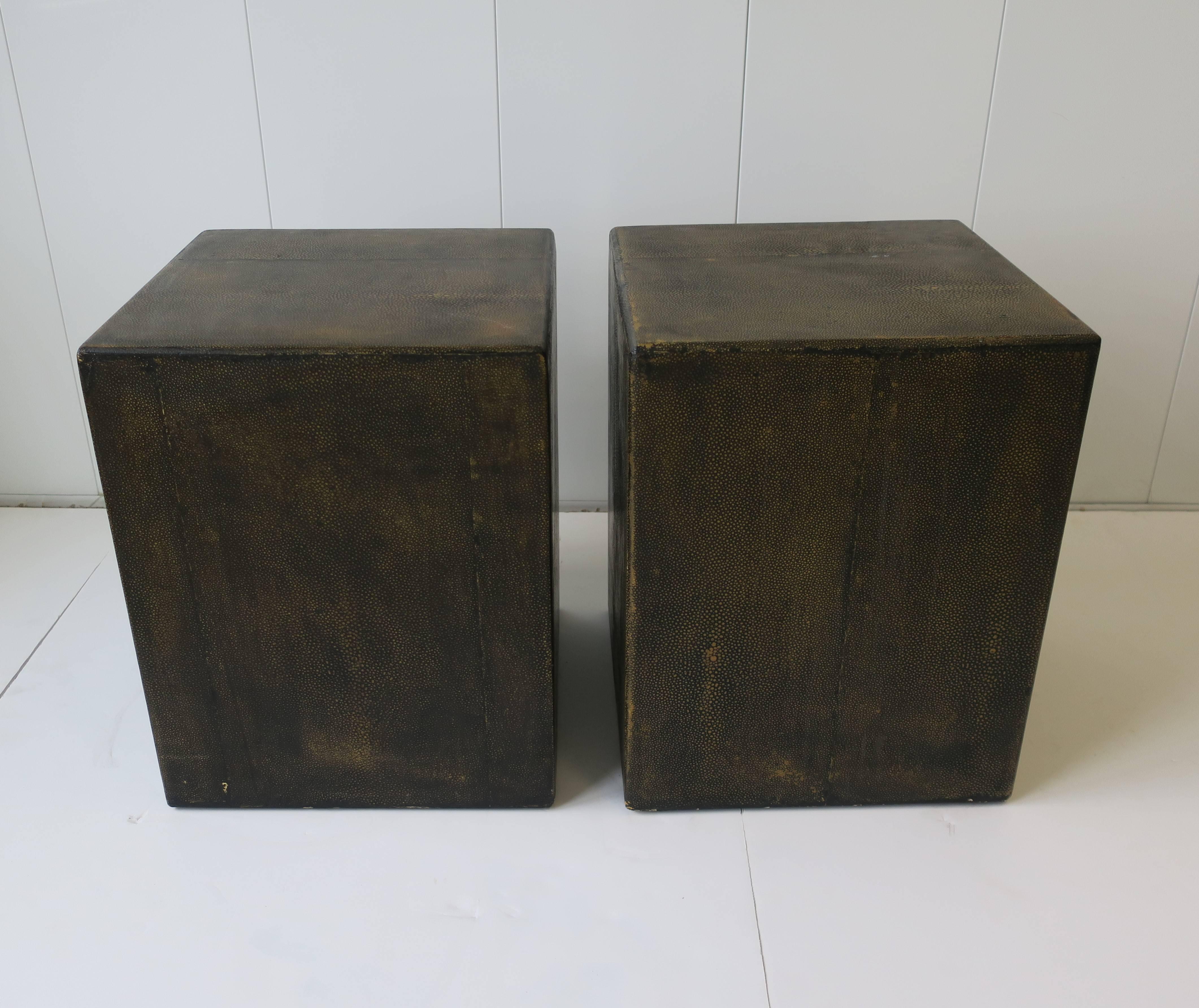 Post-Modern Pair of Modern Black Shagreen-esque End or Side Tables