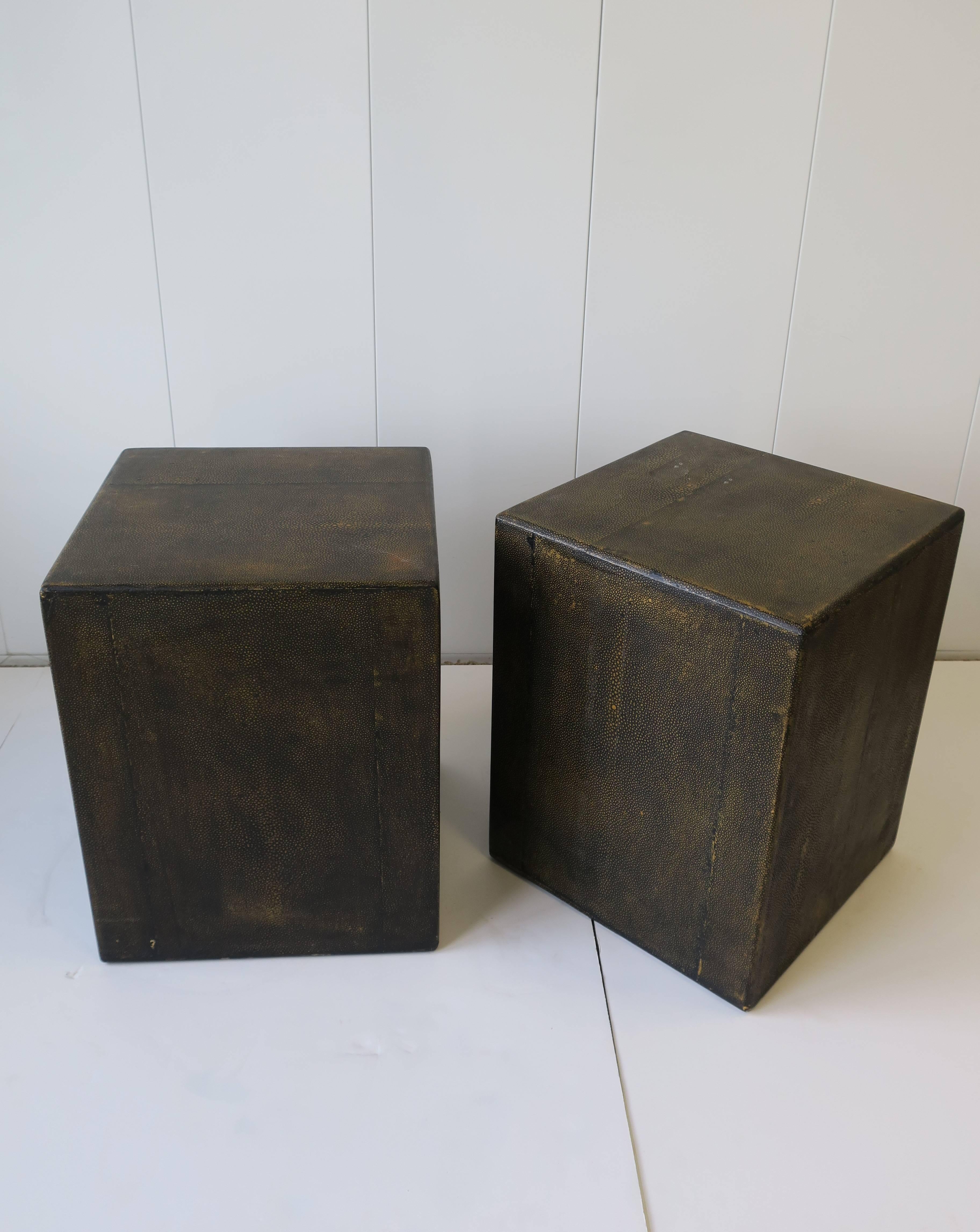 Pair of Modern Black Shagreen-esque End or Side Tables 4