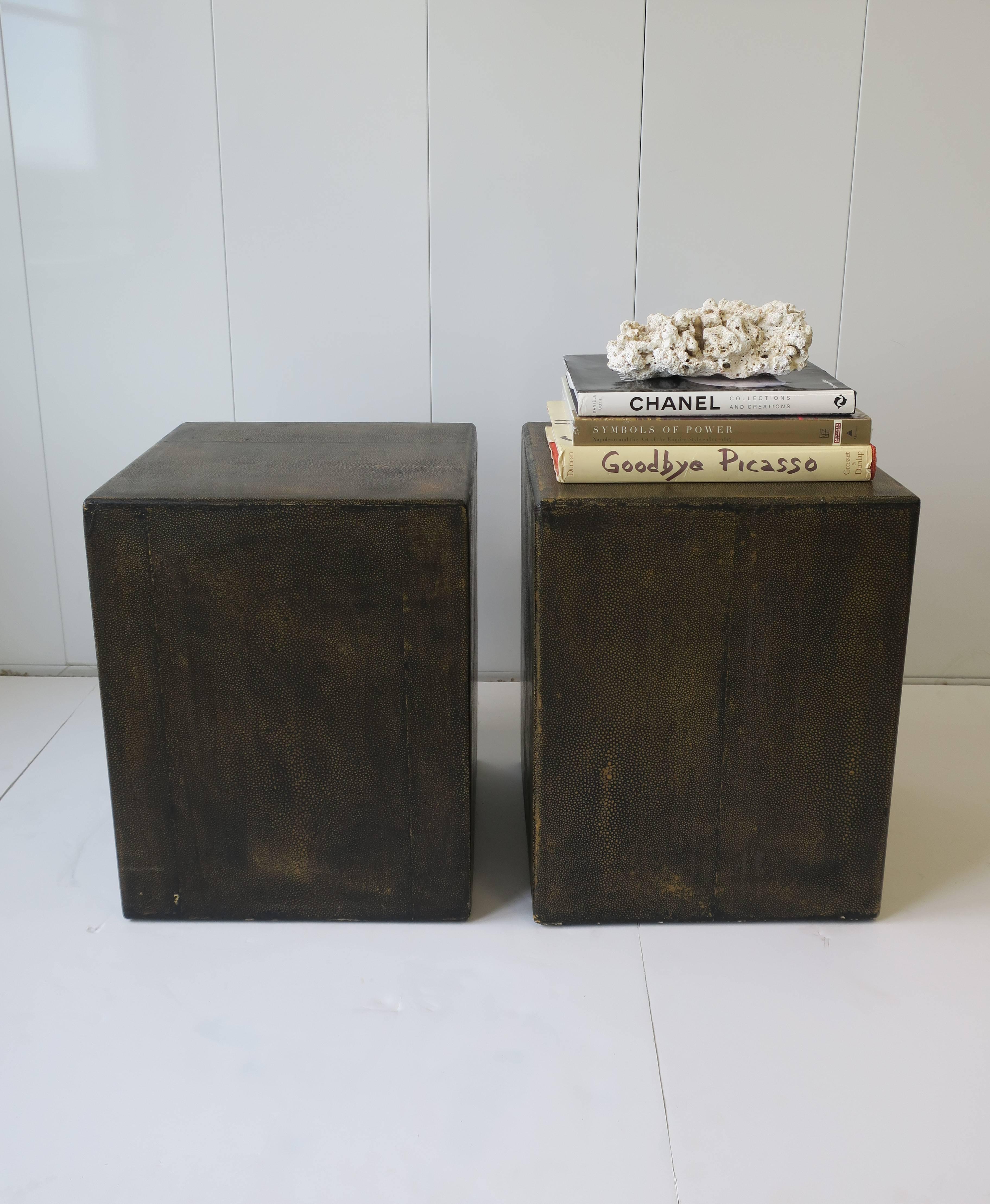 Pair of Modern Black Shagreen-esque End or Side Tables 3
