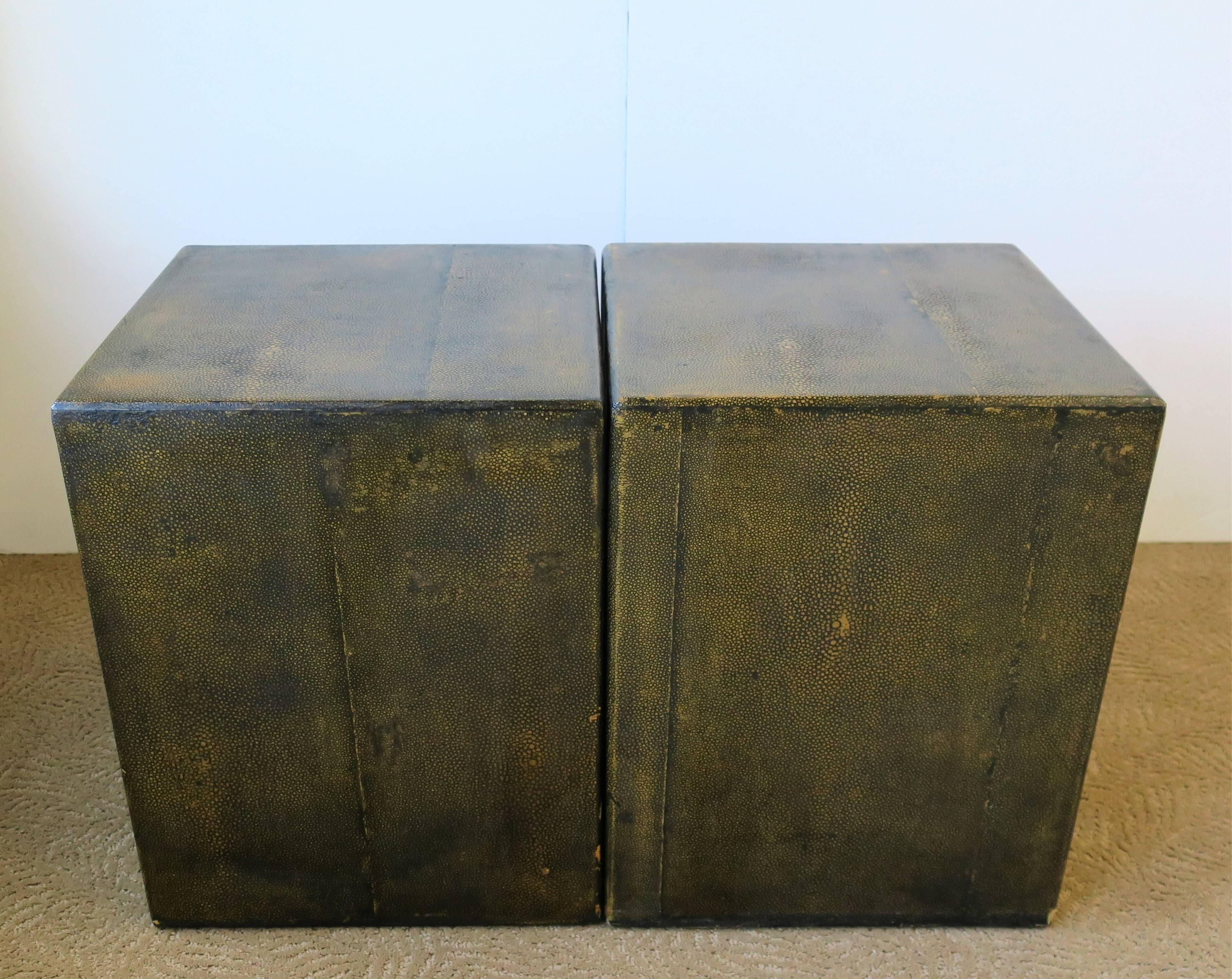 Pair of Modern Black Shagreen-esque End or Side Tables 1