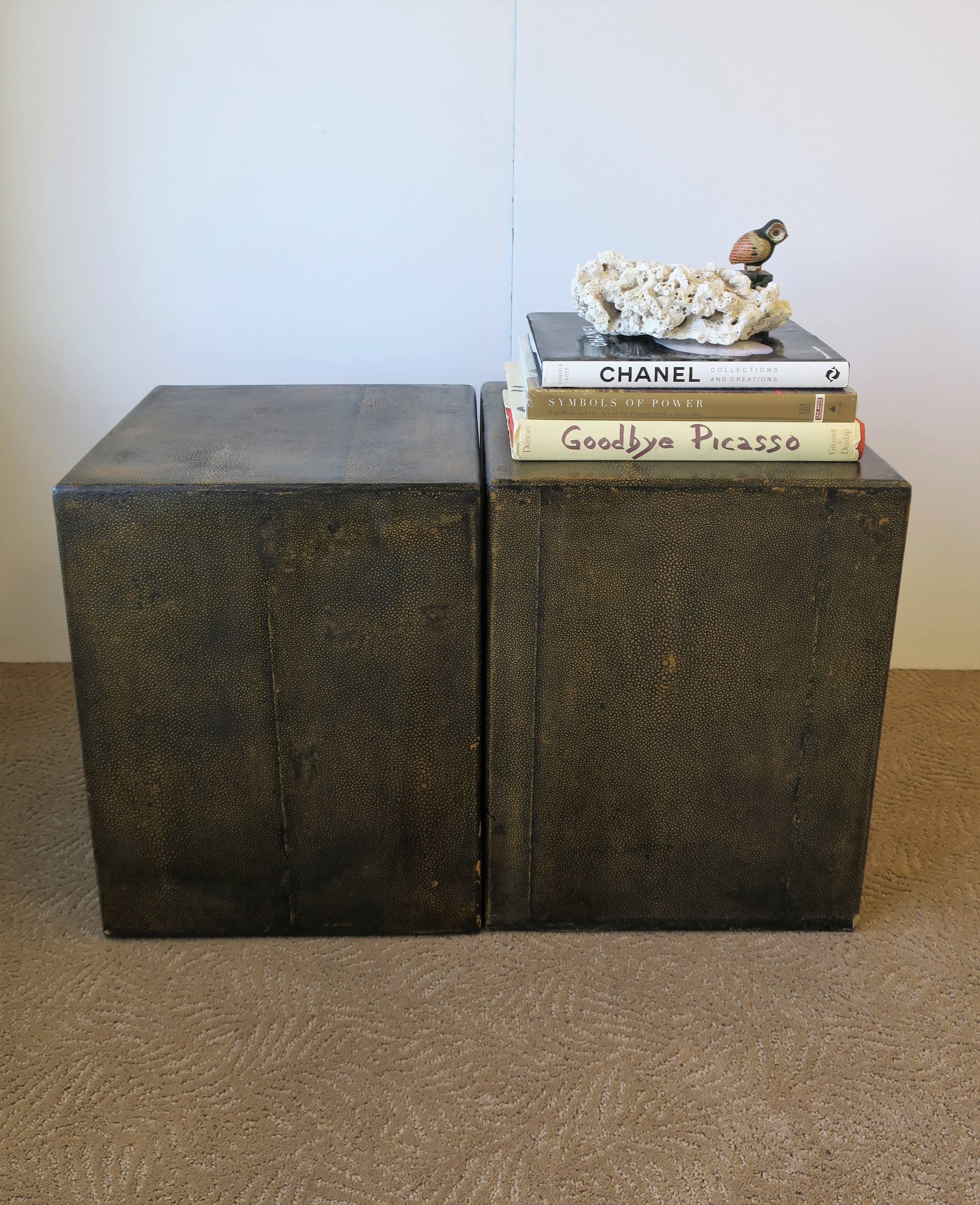 Pair of Modern Black Shagreen-esque End or Side Tables 2