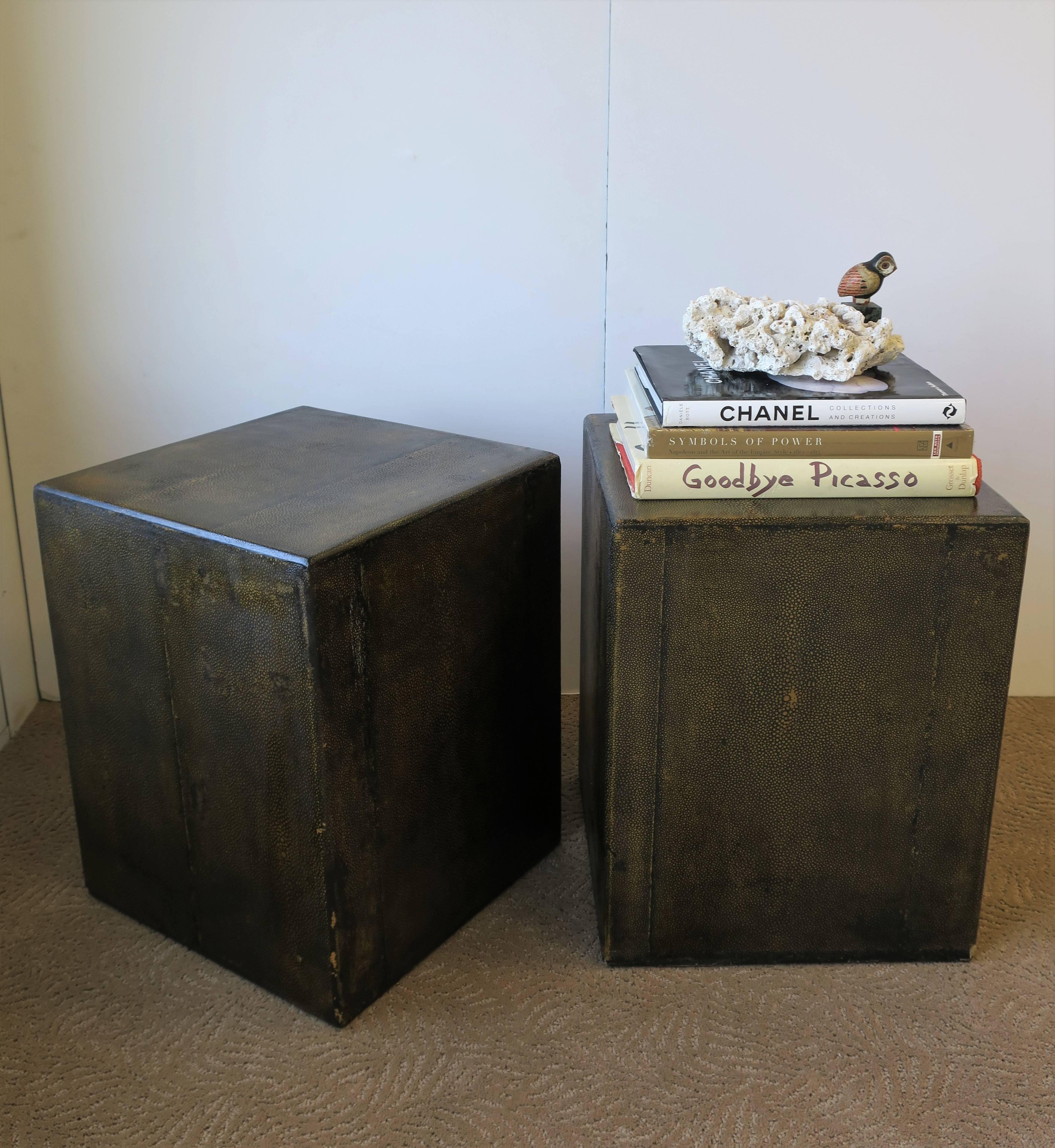 Late 20th Century Pair of Modern Black Shagreen-esque End or Side Tables