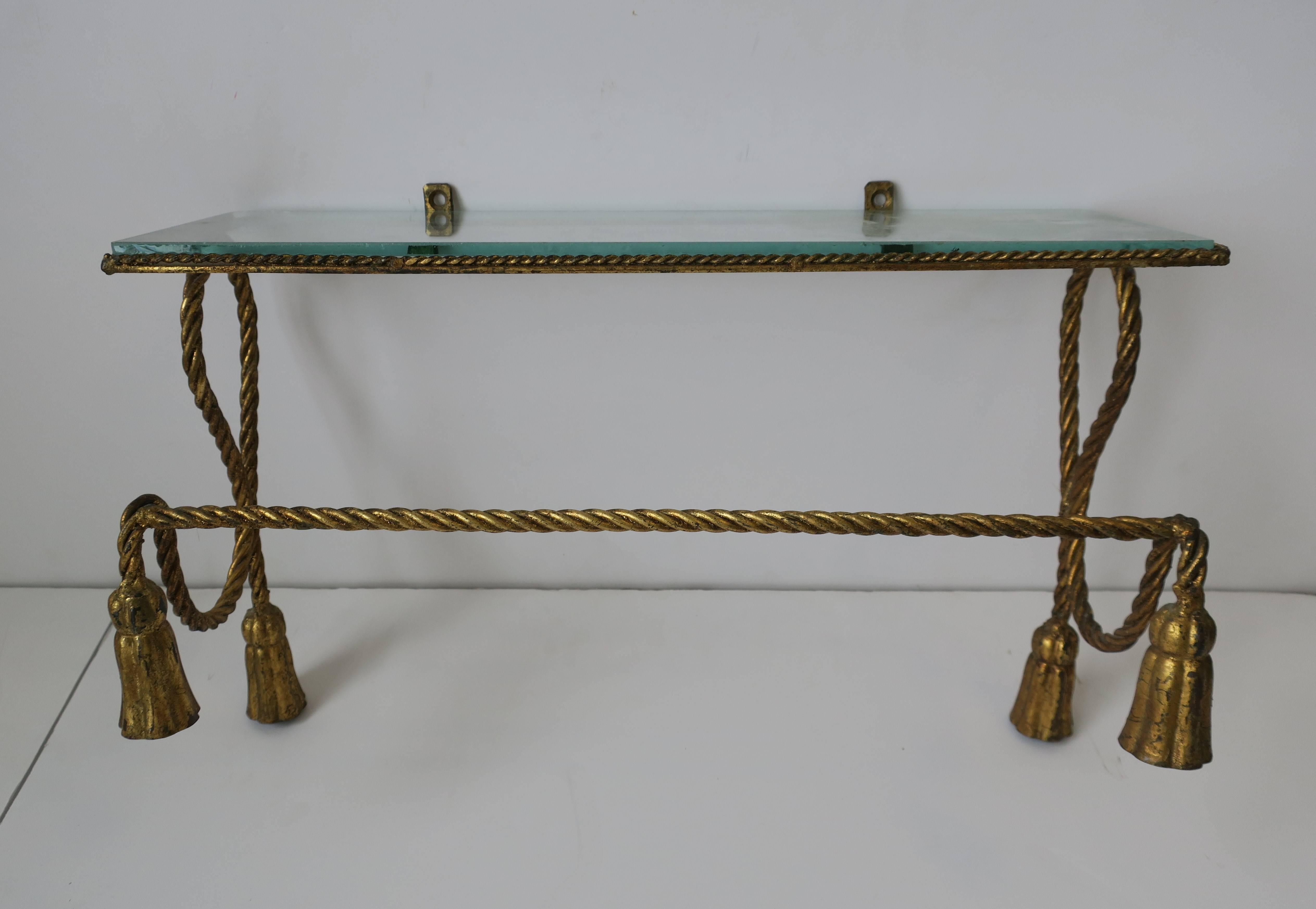 Midcentury Italian Gold Gilt Tole and Glass Bathroom Vanity Wall Shelf In Good Condition In New York, NY