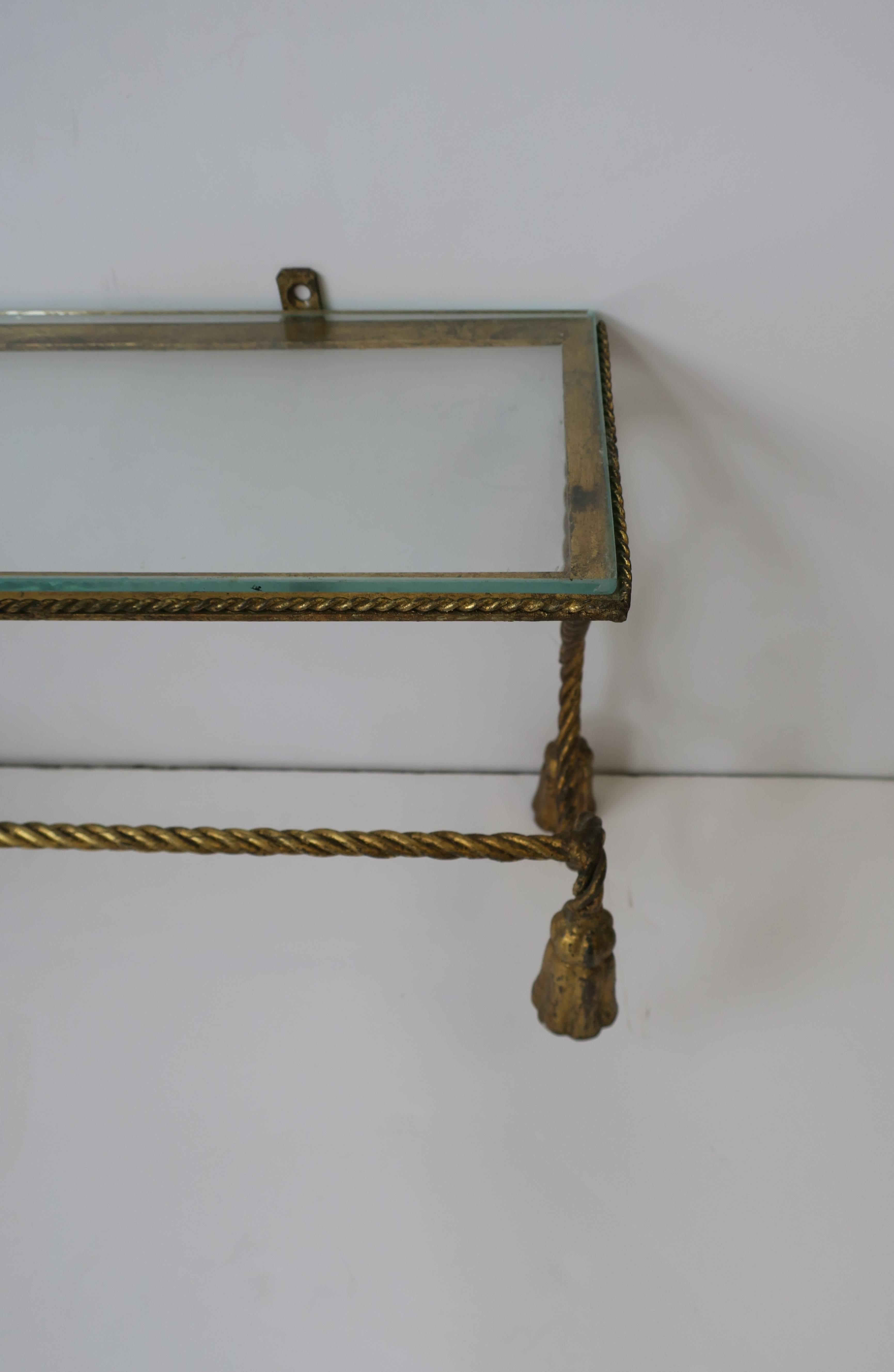 Midcentury Italian Gold Gilt Tole and Glass Bathroom Vanity Wall Shelf 3