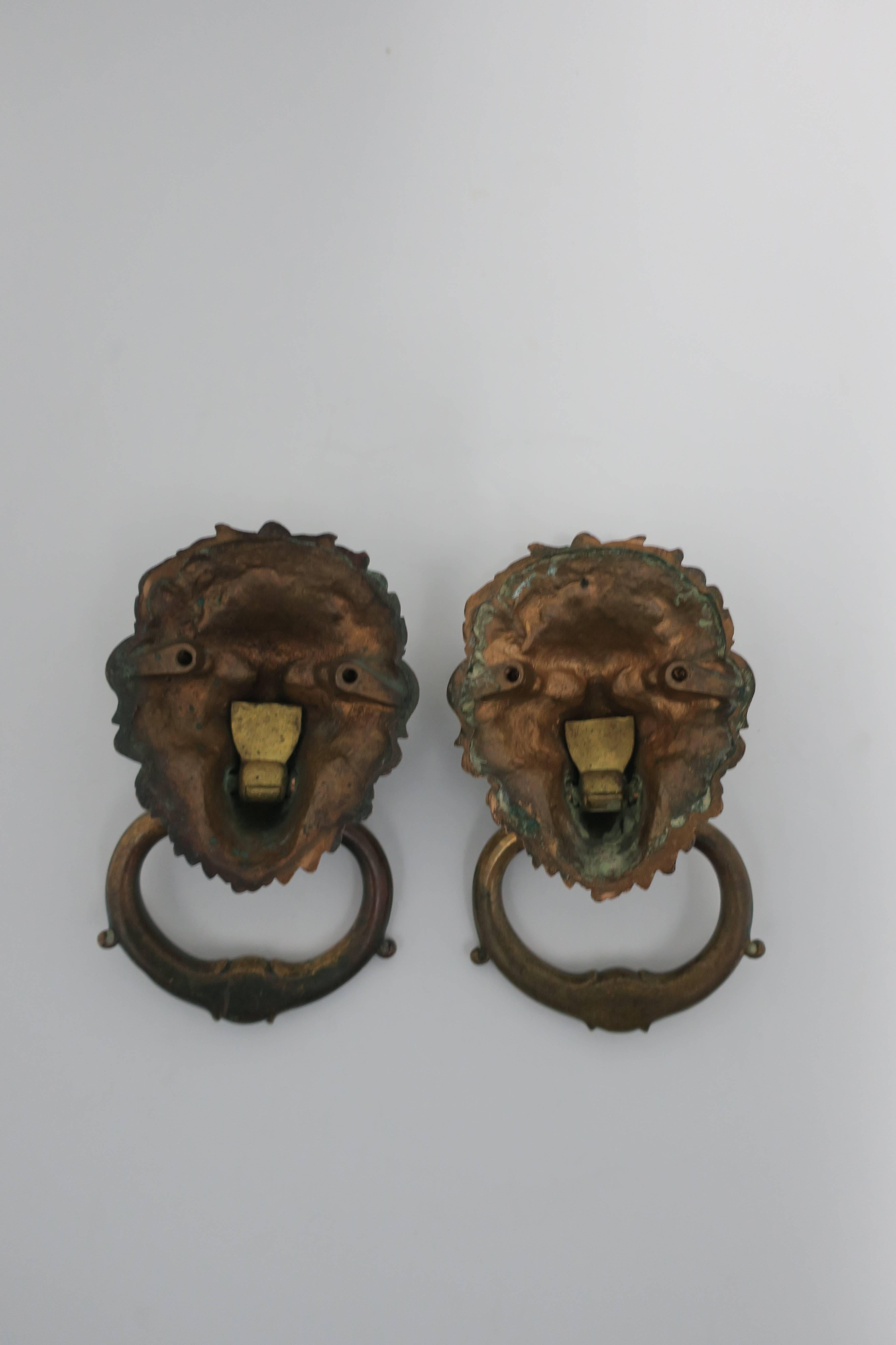 Vintage Pair of Neoclassical Lion Head Bronze Hardware Door Knockers 5