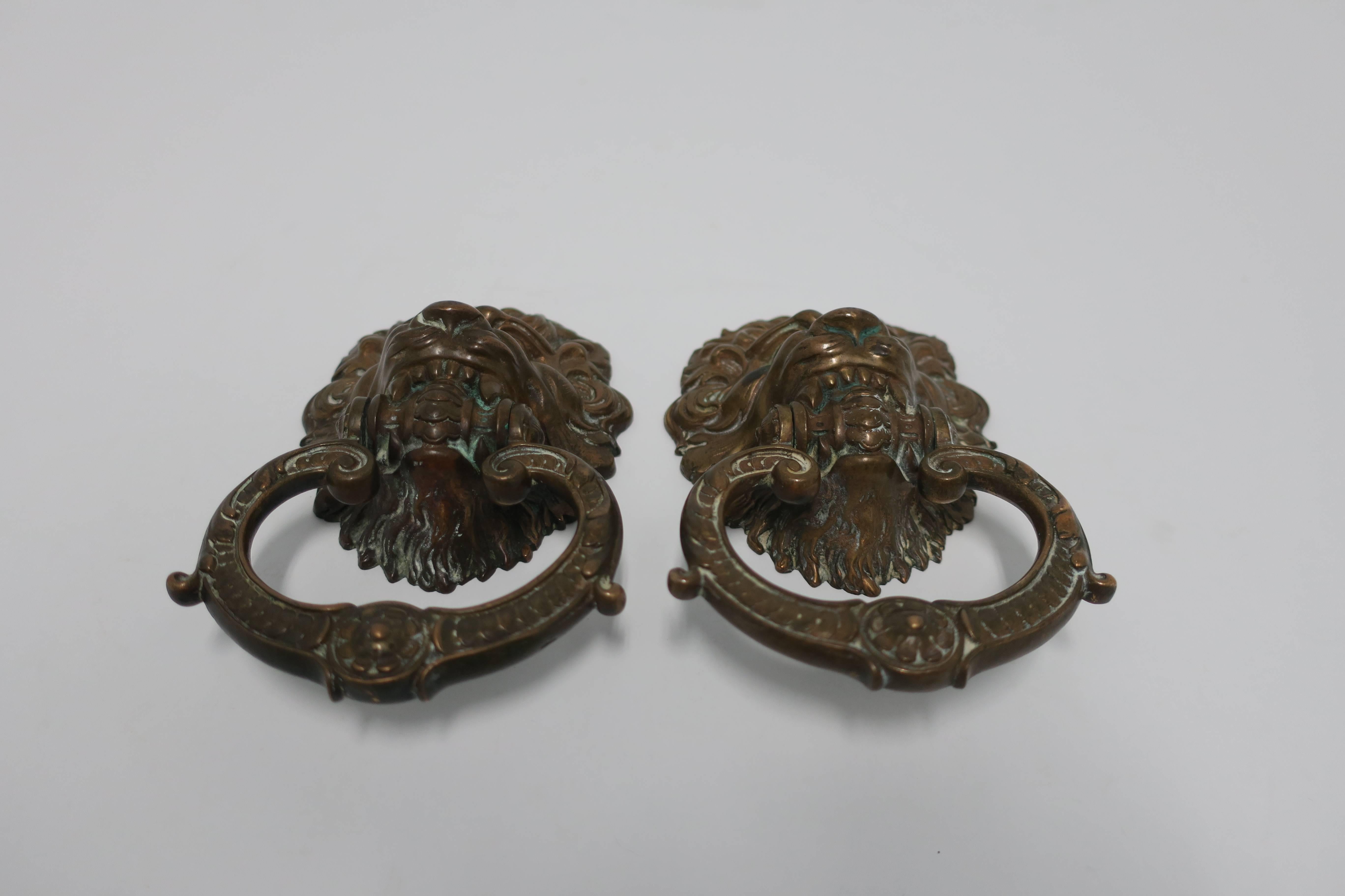 Vintage Pair of Neoclassical Lion Head Bronze Hardware Door Knockers 3