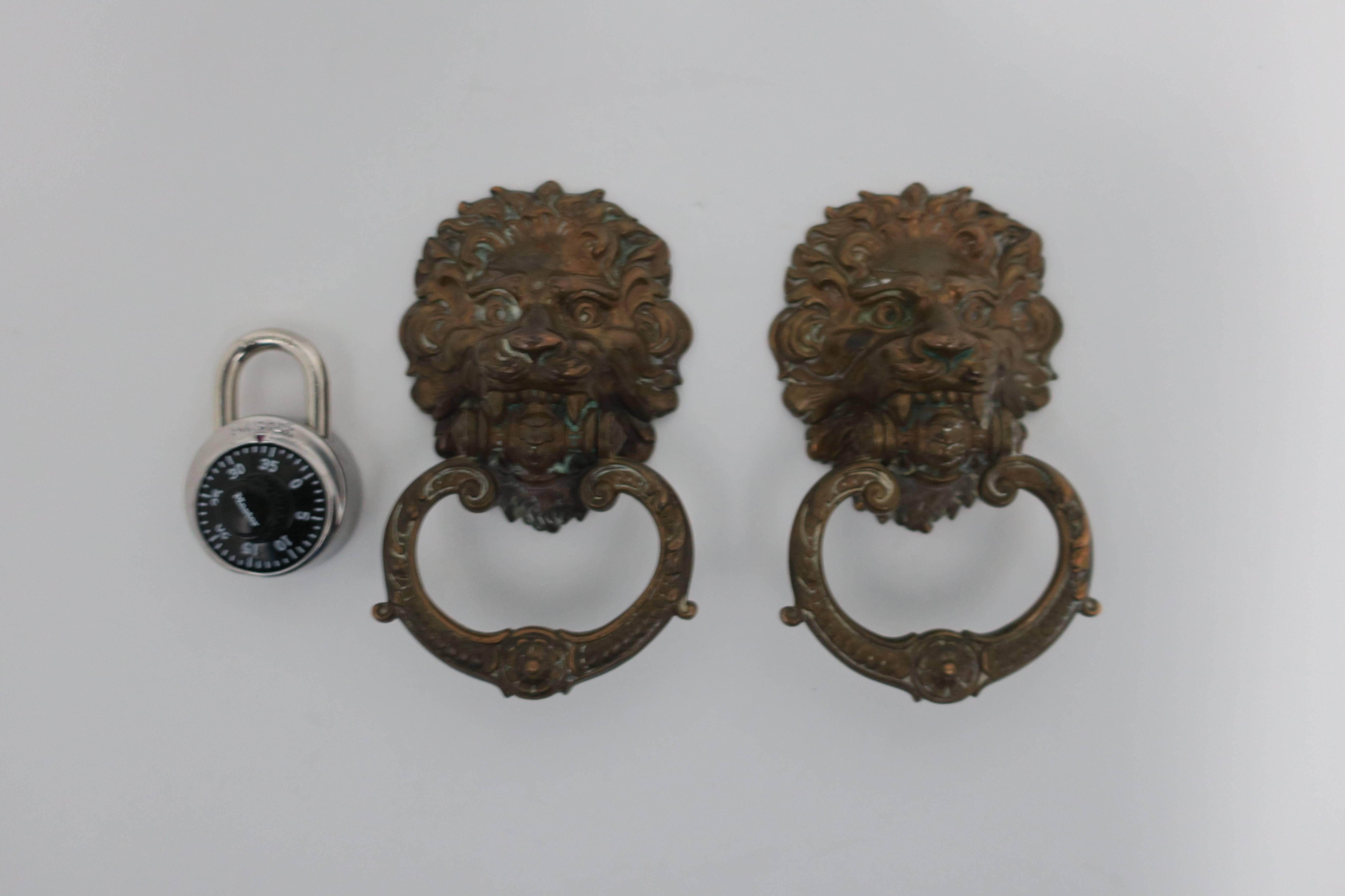 Vintage Pair of Neoclassical Lion Head Bronze Hardware Door Knockers 6