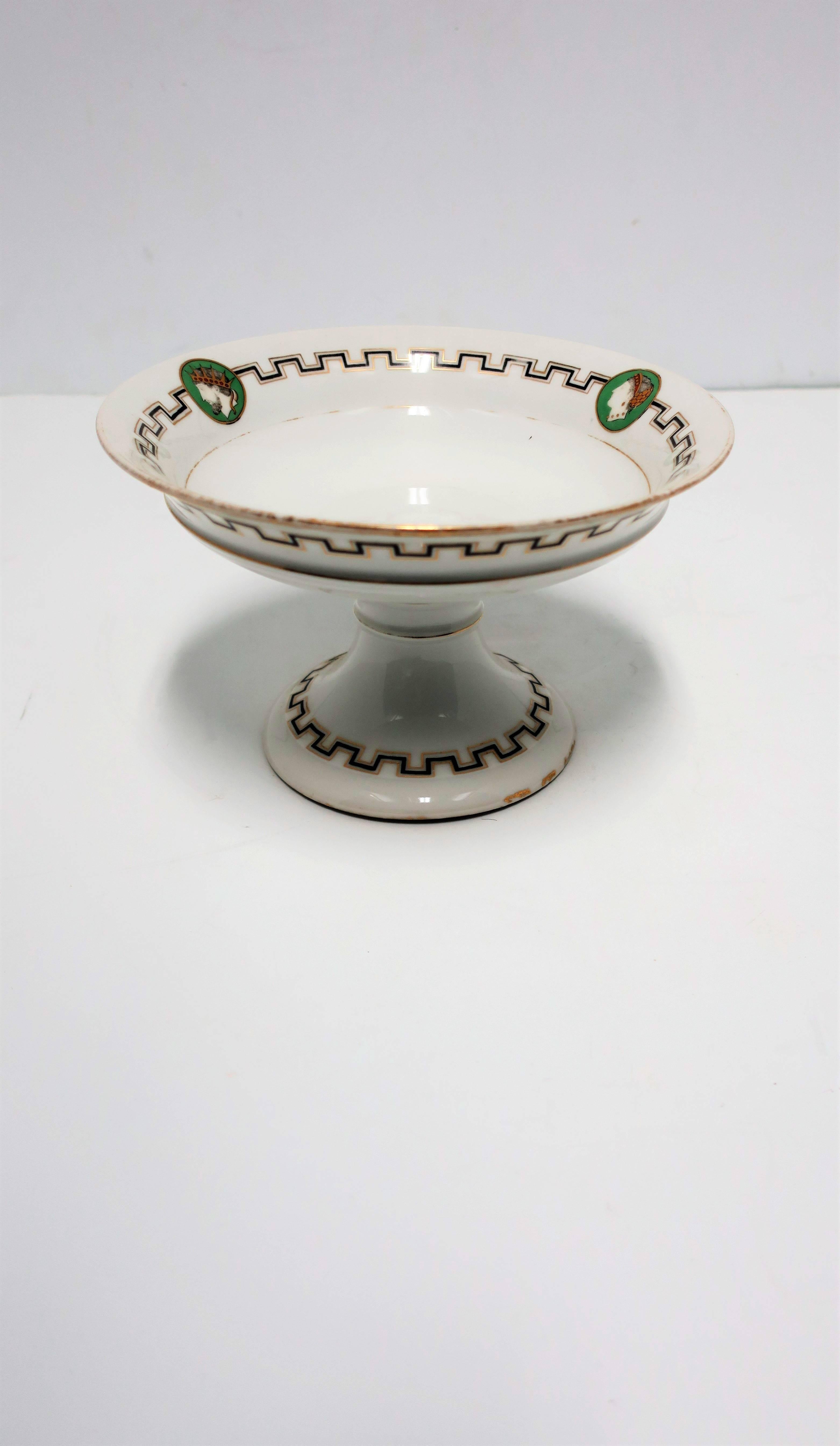 Italian White Black and Gold Tazza or Compote Bowl with Greek-Key Design 1