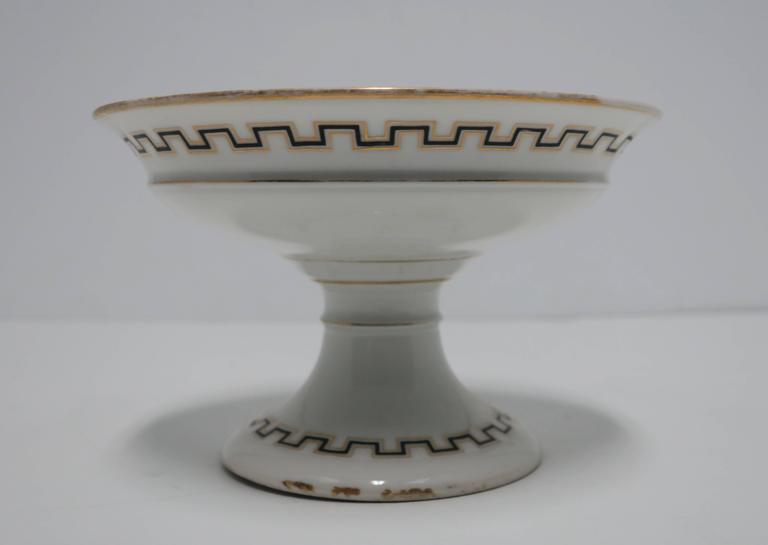 Vintage Italian White Tazza or Compote Bowl with Black and Gold Design