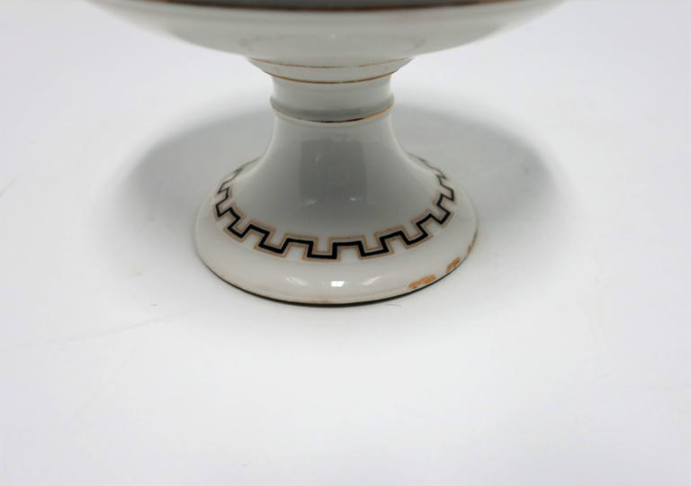Vintage Italian White Tazza or Compote Bowl with Black and Gold Design