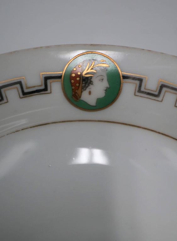 Vintage Italian White Tazza or Compote Bowl with Black and Gold Design