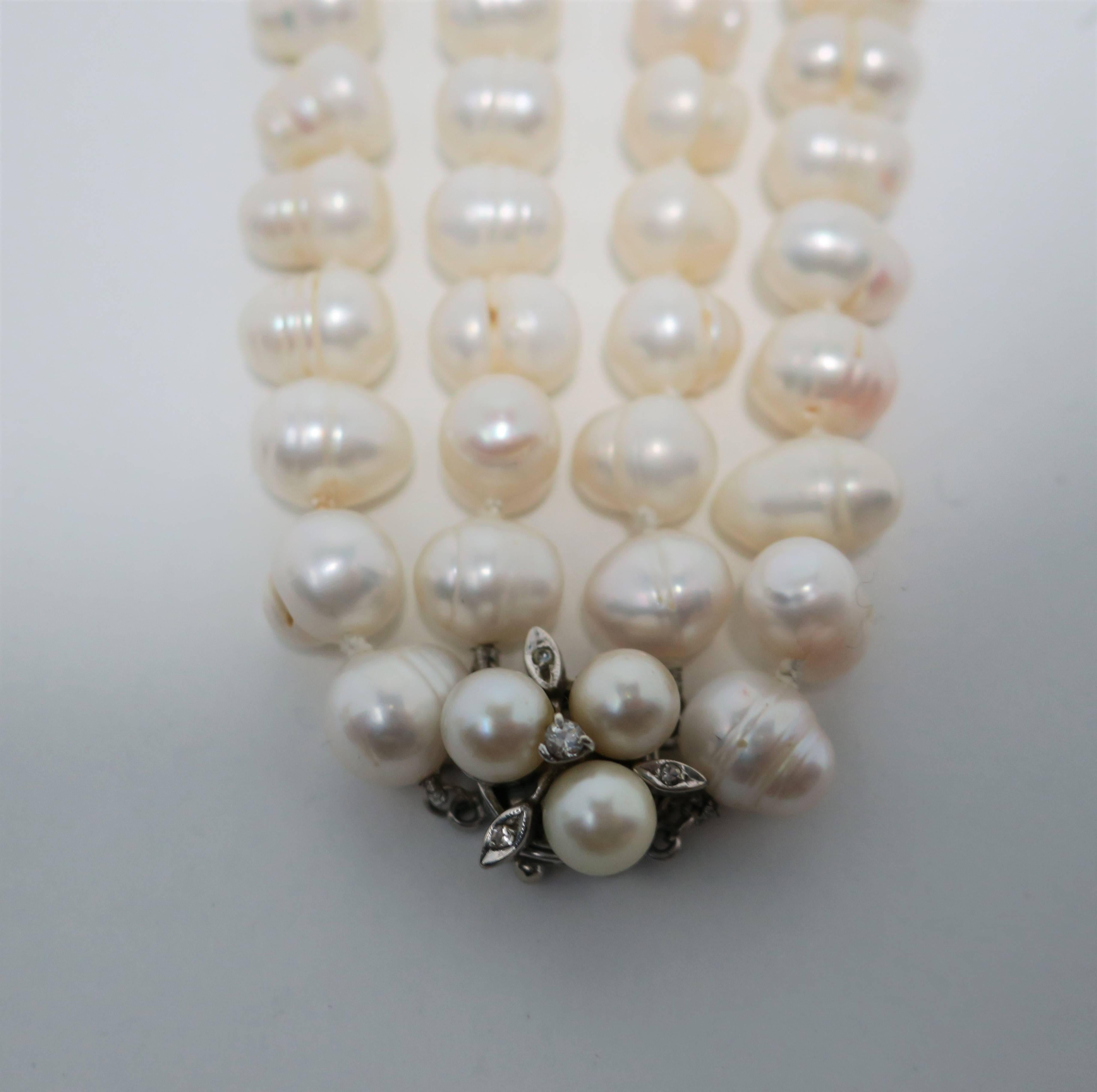 Natural Pearl Necklace with Vintage Pearl Gold and Diamond Clasp 1