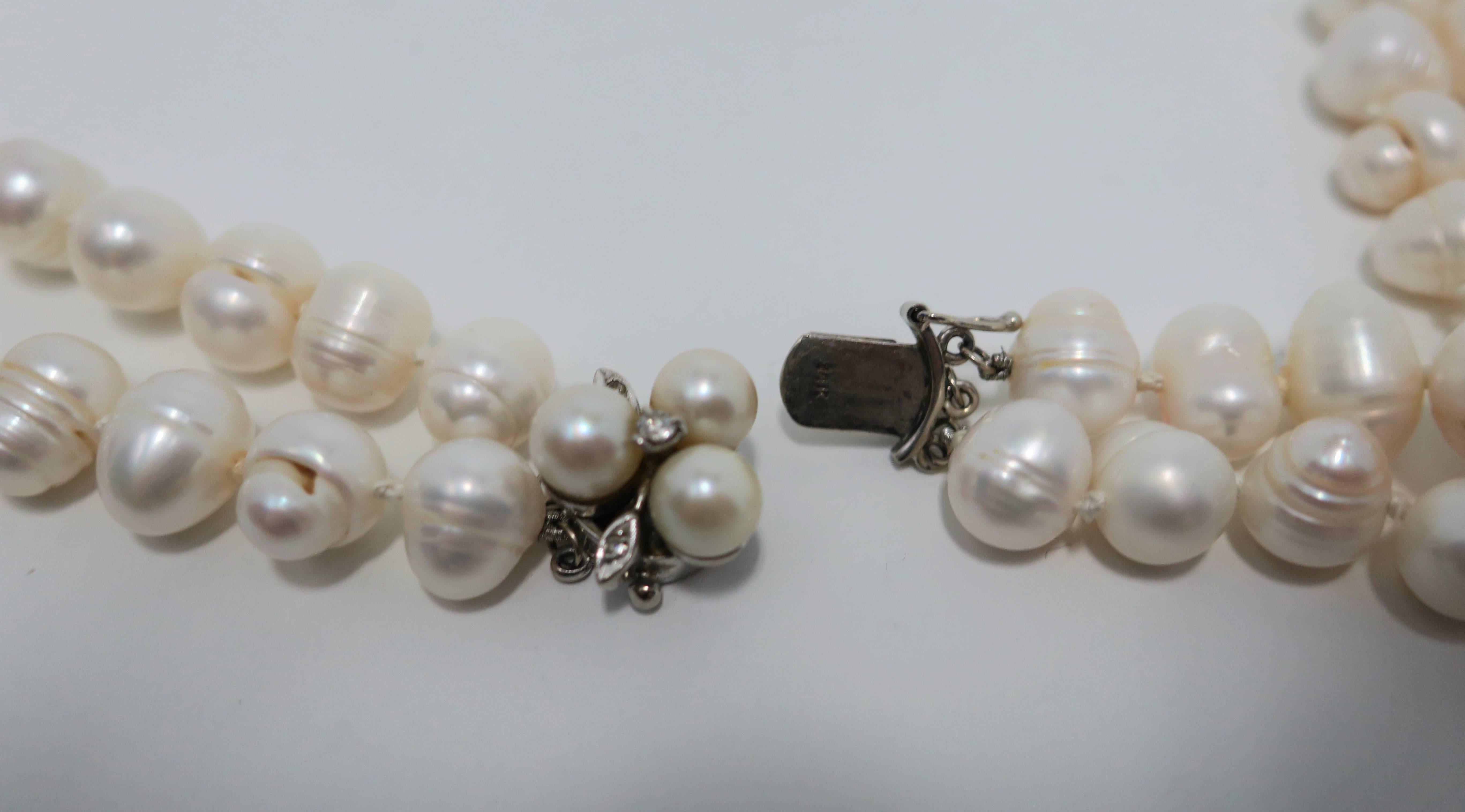 Natural Pearl Necklace with Vintage Pearl Gold and Diamond Clasp 11