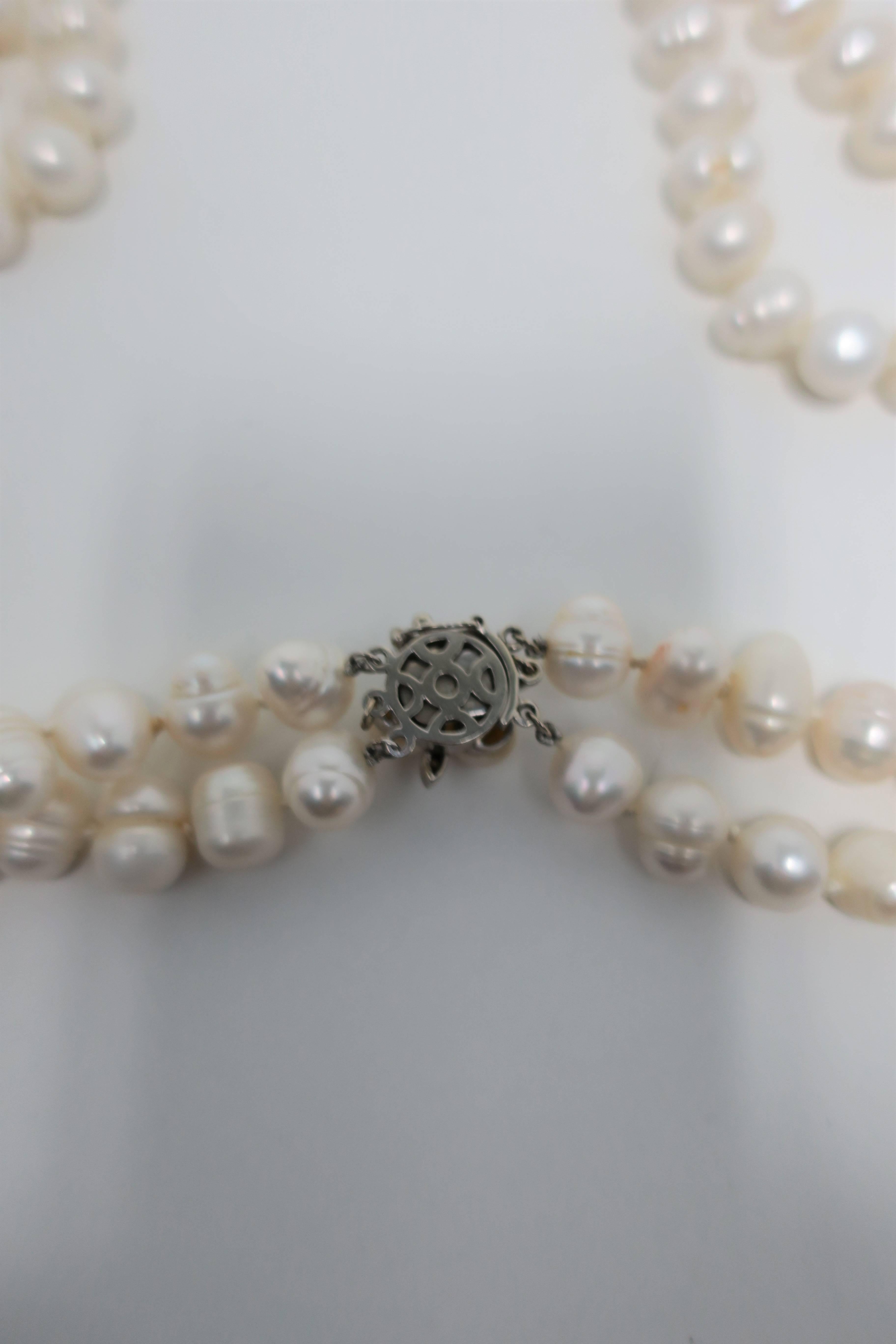 Natural Pearl Necklace with Vintage Pearl Gold and Diamond Clasp 12