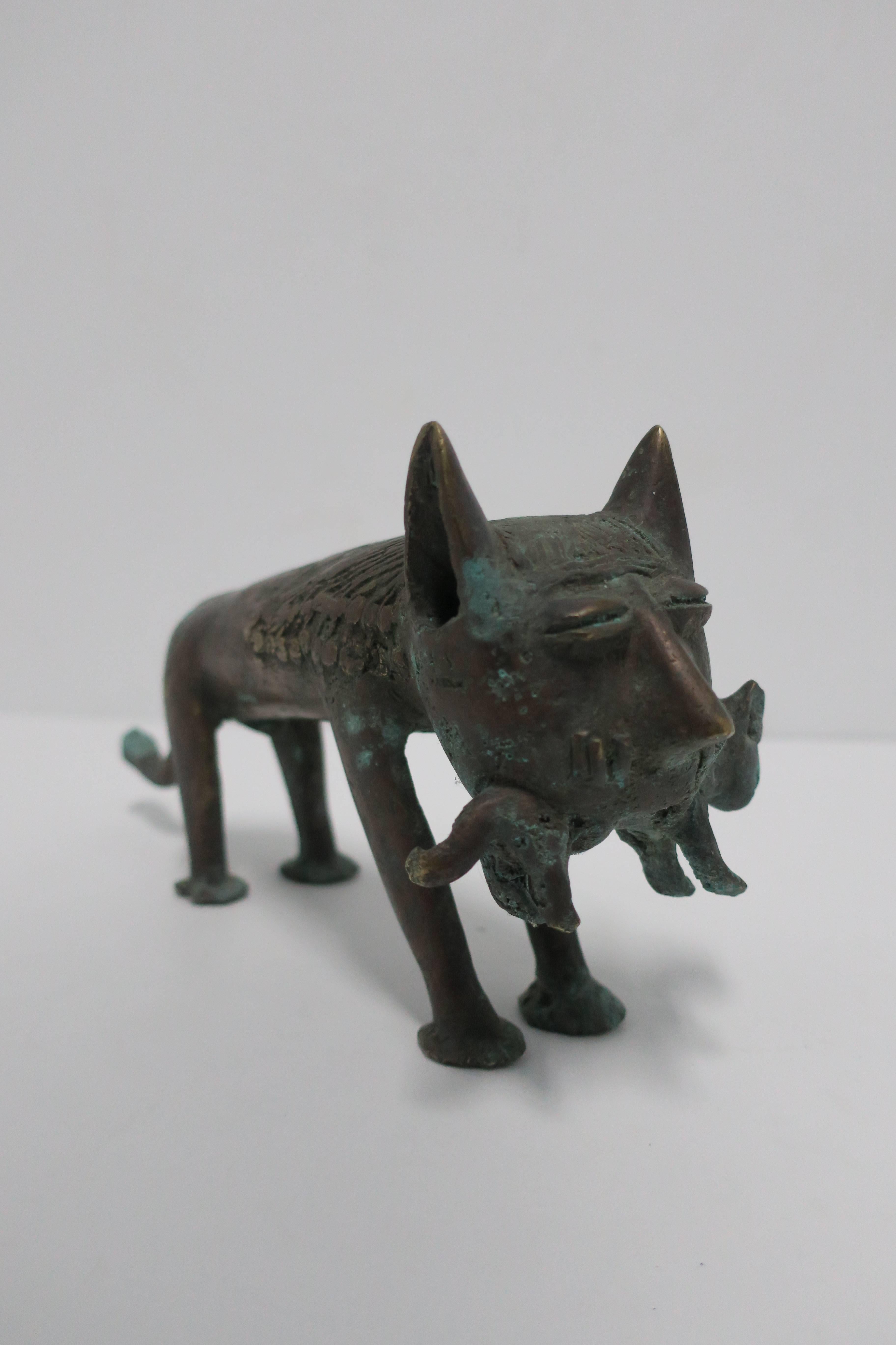 Nigerian Modern Bronze Cat Sculpture, Africa