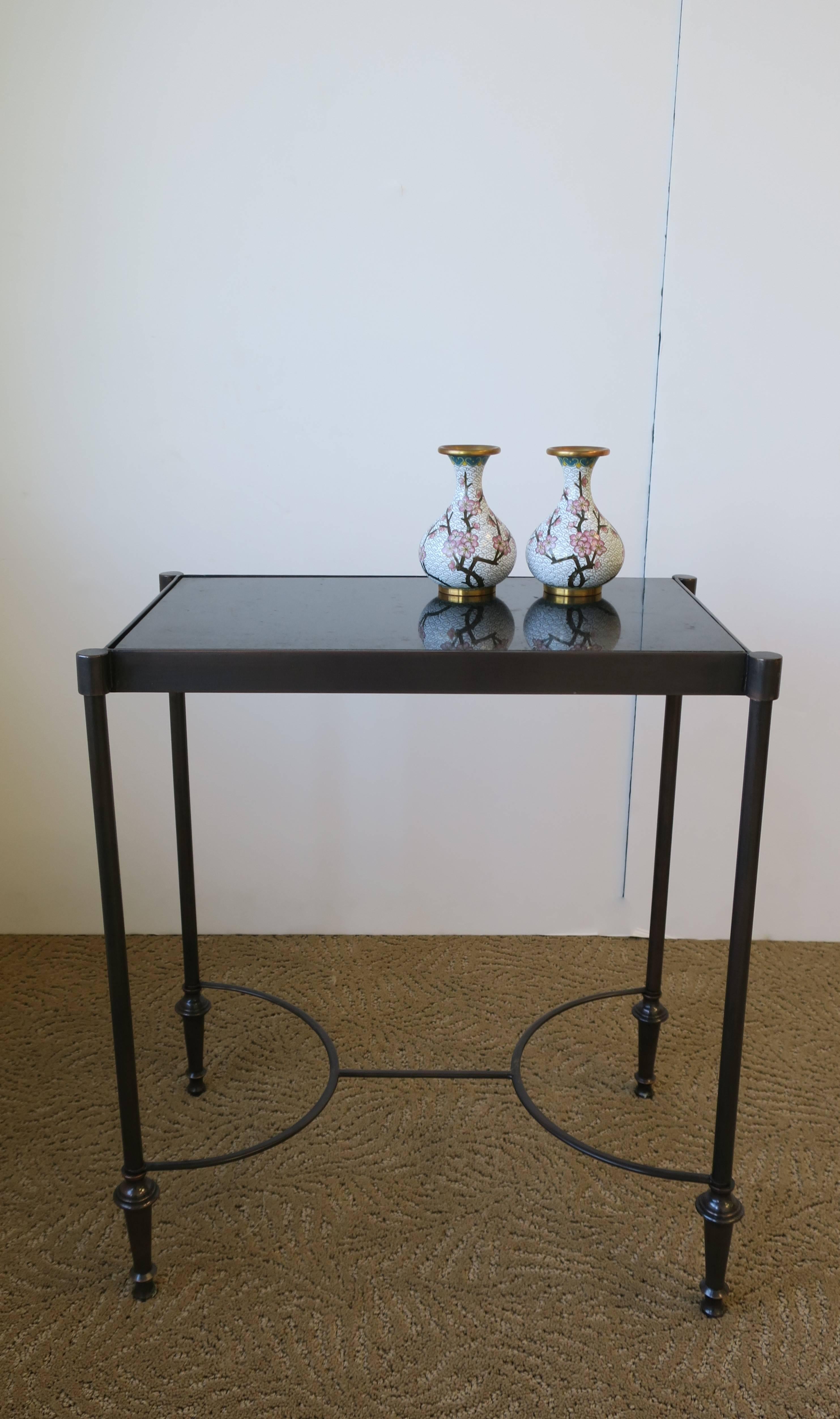 Metal Small Side or End Table with Black Granite Marble Top in the Style of Jansen