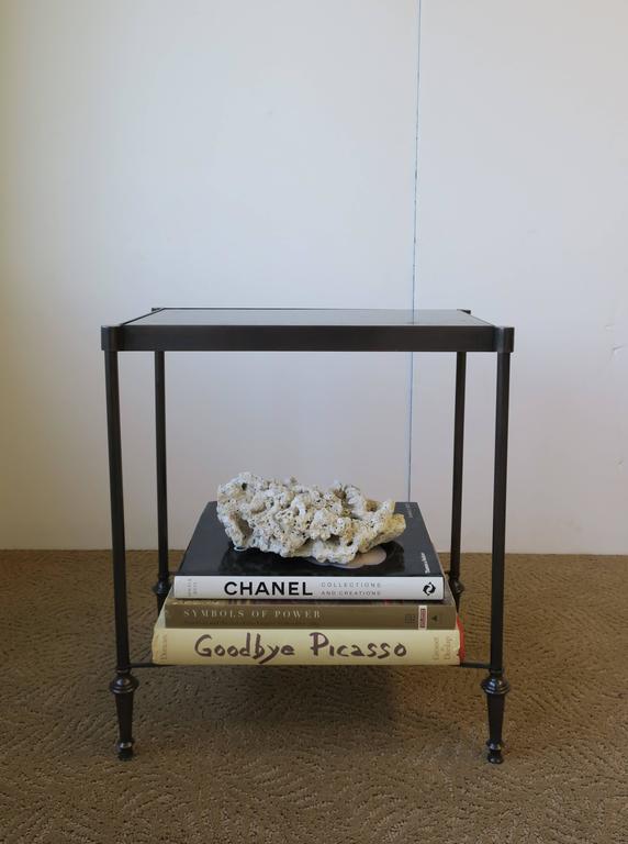 Small Side or End Table with Black Granite Marble Top in the Style of