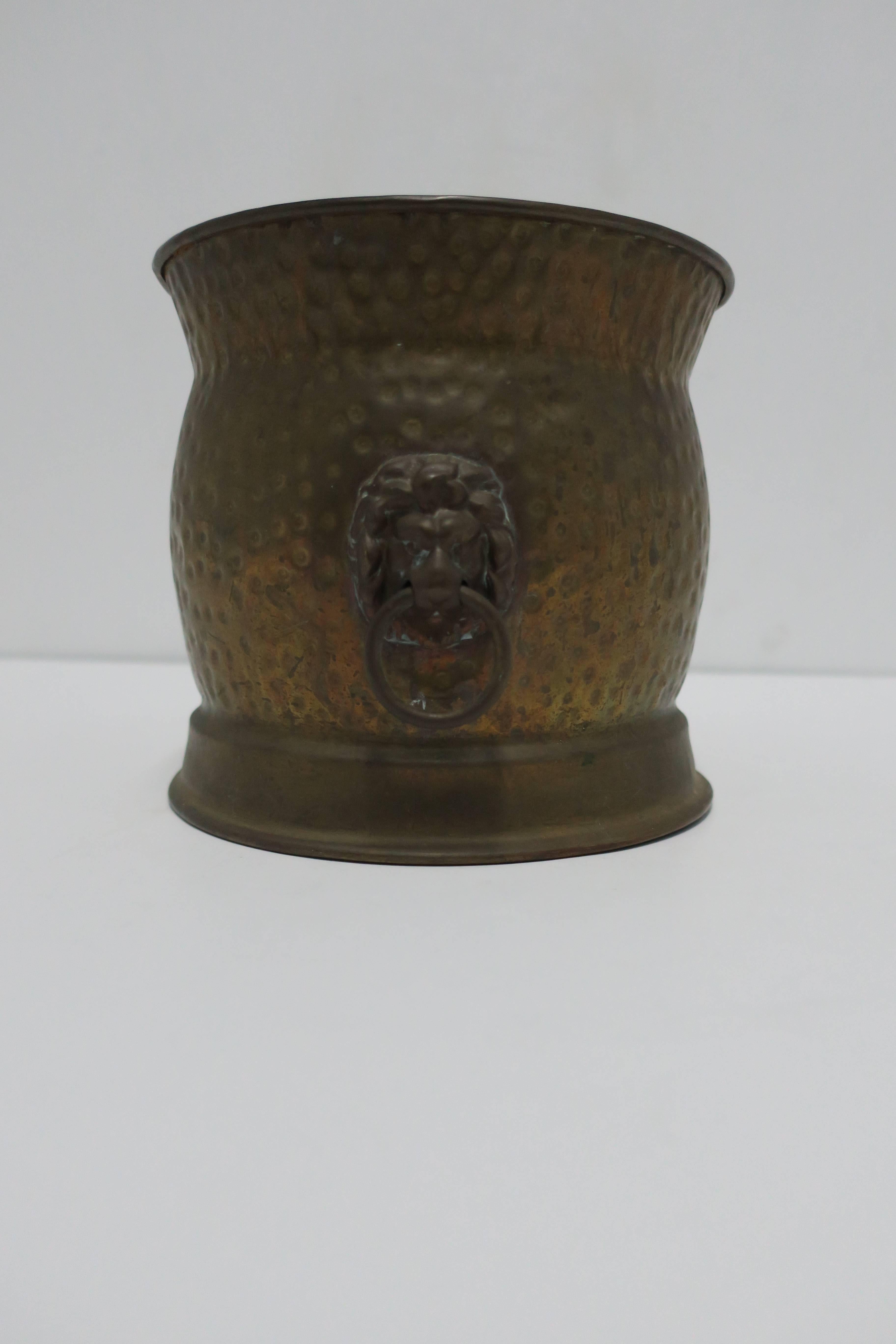 English Brass Plant Pot Holder Cachepot with Lion Head Detail, ca. 20th c.  2