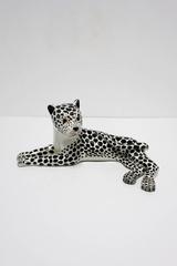 Italian Black and White Cheetah or Leopard Cat Sculpture