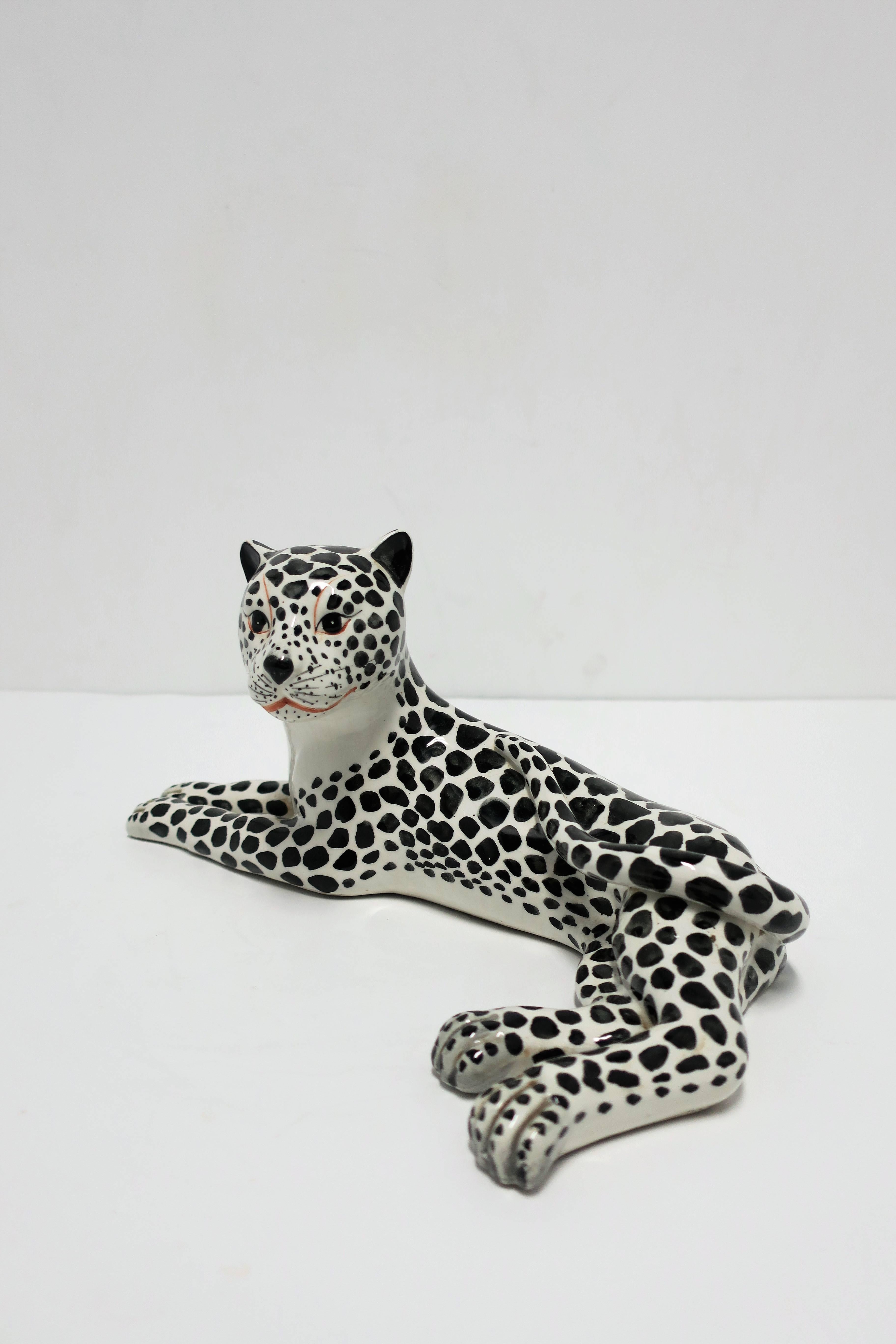 Art Deco Italian Black and White Cheetah or Leopard Cat Sculpture
