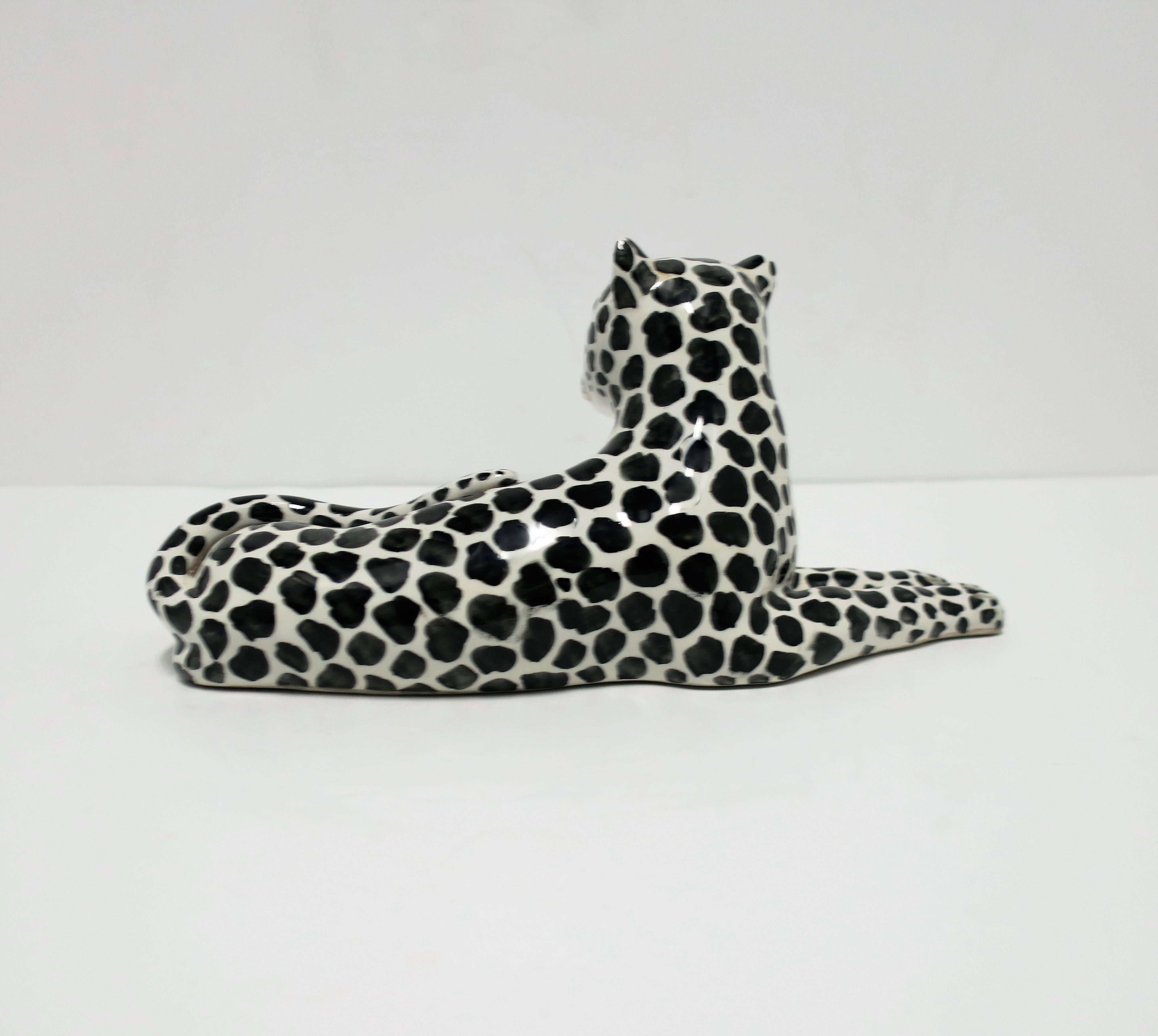 Late 20th Century Italian Black and White Cheetah or Leopard Cat Sculpture
