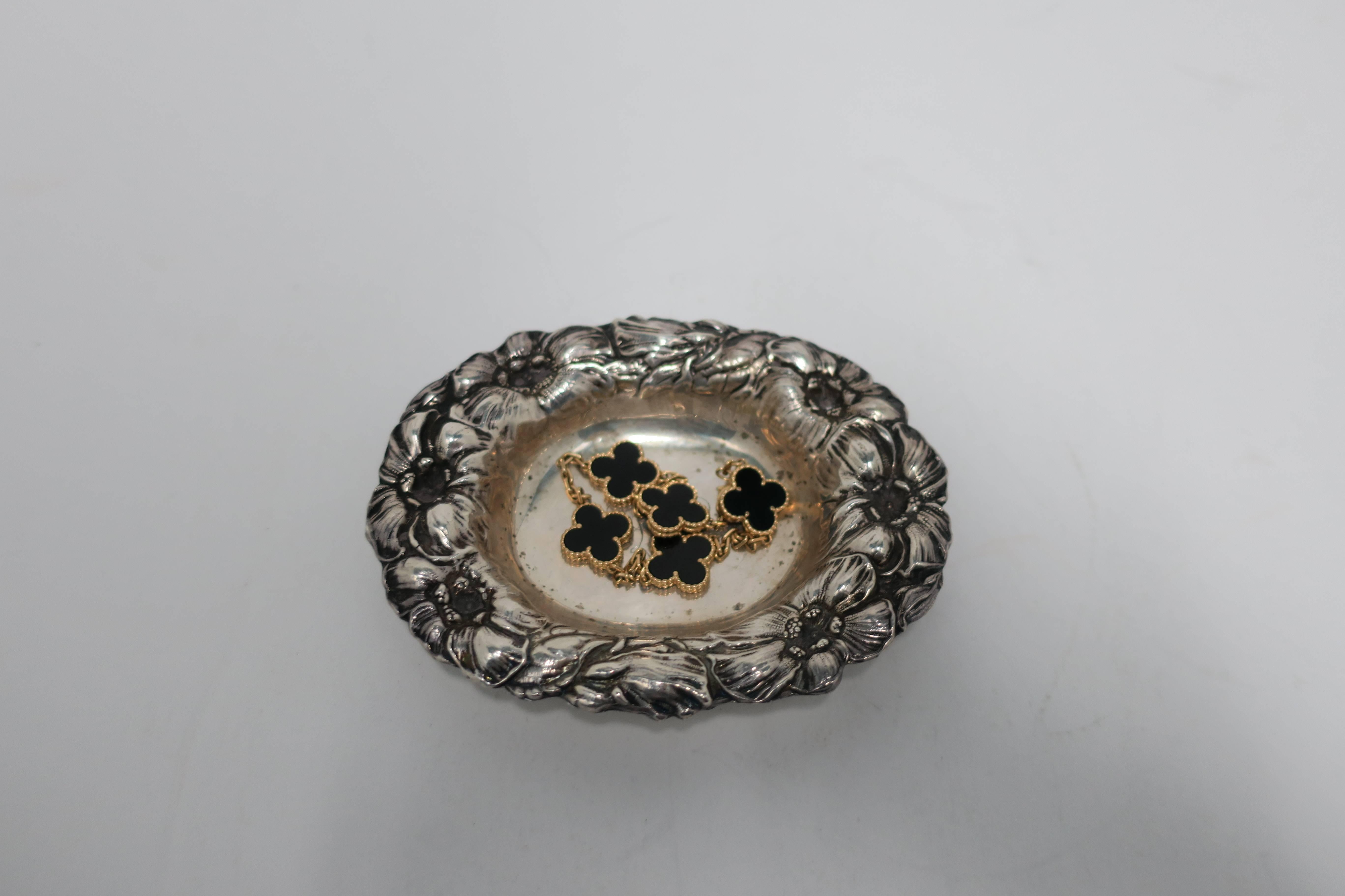 English Antique Sterling Silver Jewelry Dish For Sale