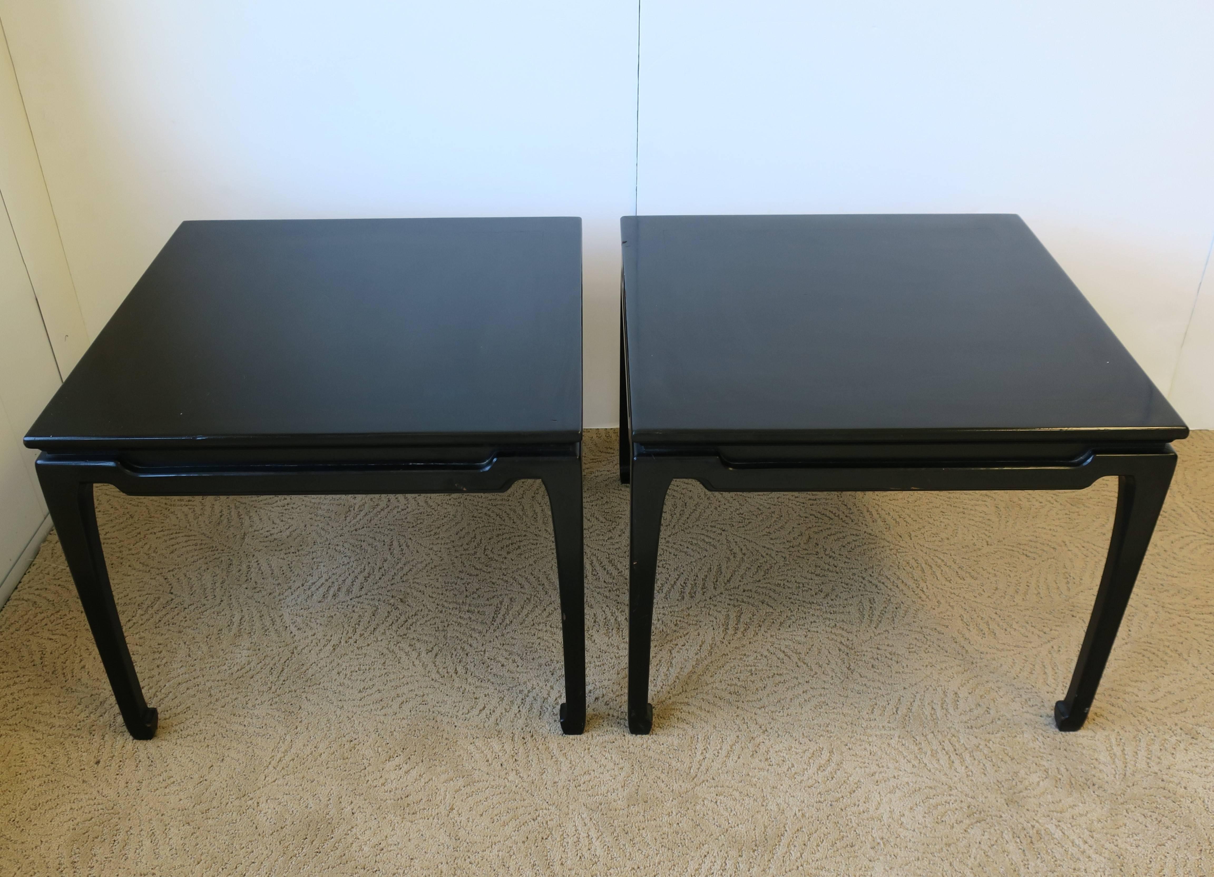 Chinoiserie Pair Black Wood End Tables