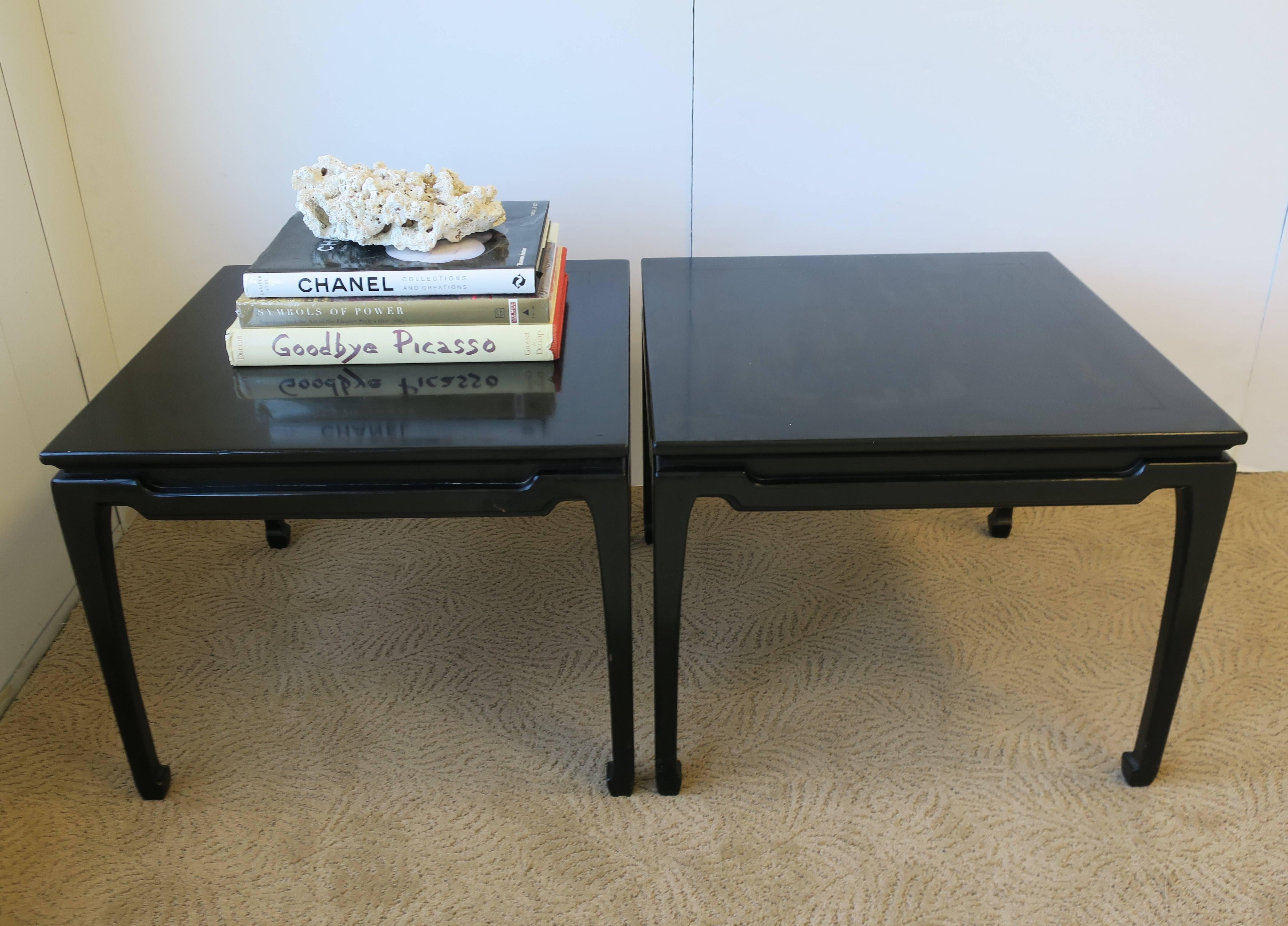 Late 20th Century Pair Black Wood End Tables