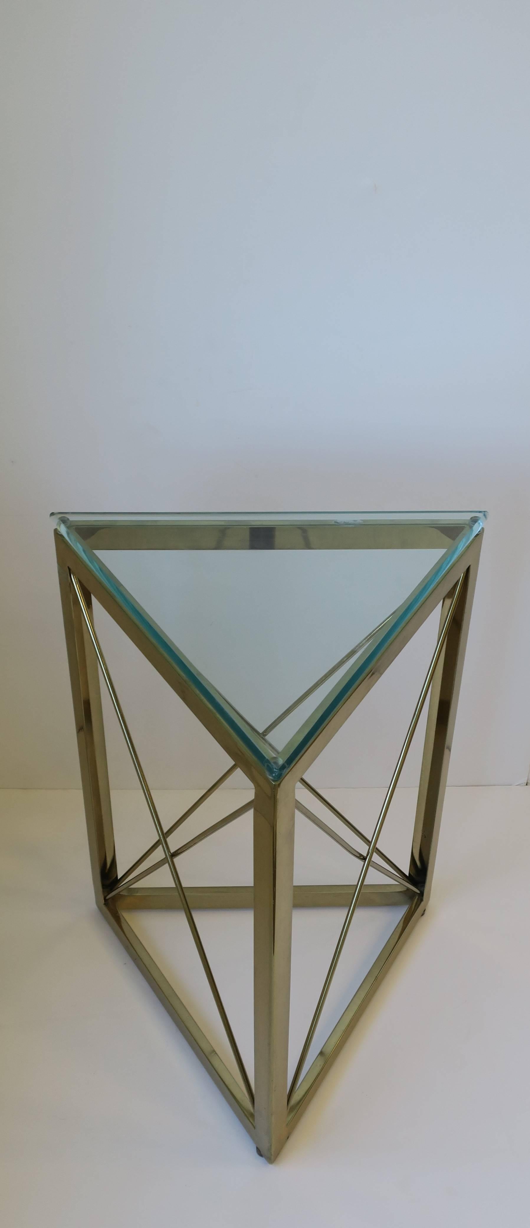 Modern Triangle Brass and Glass Side or Drinks Table In Good Condition In New York, NY