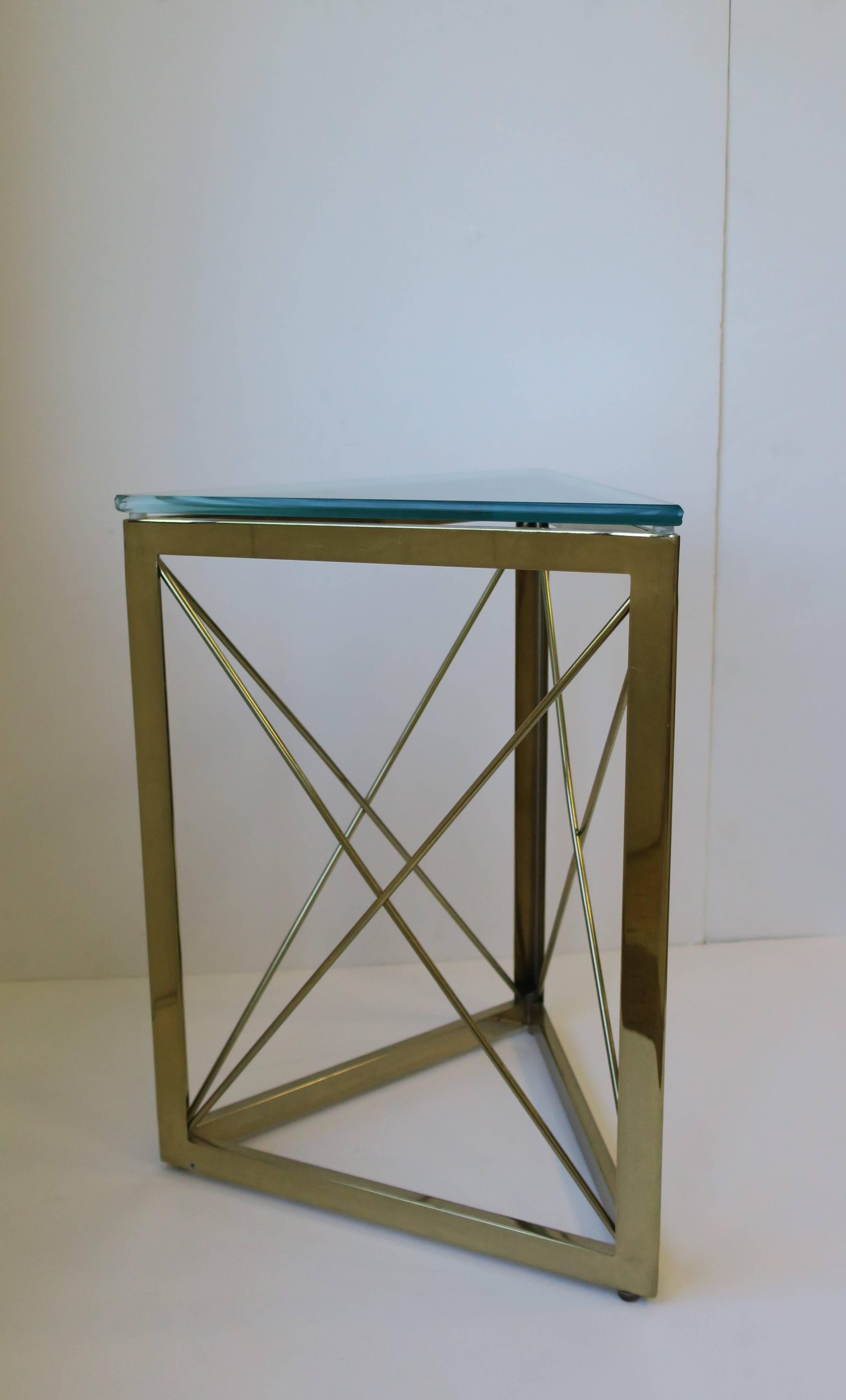 Contemporary Modern Triangle Brass and Glass Side or Drinks Table