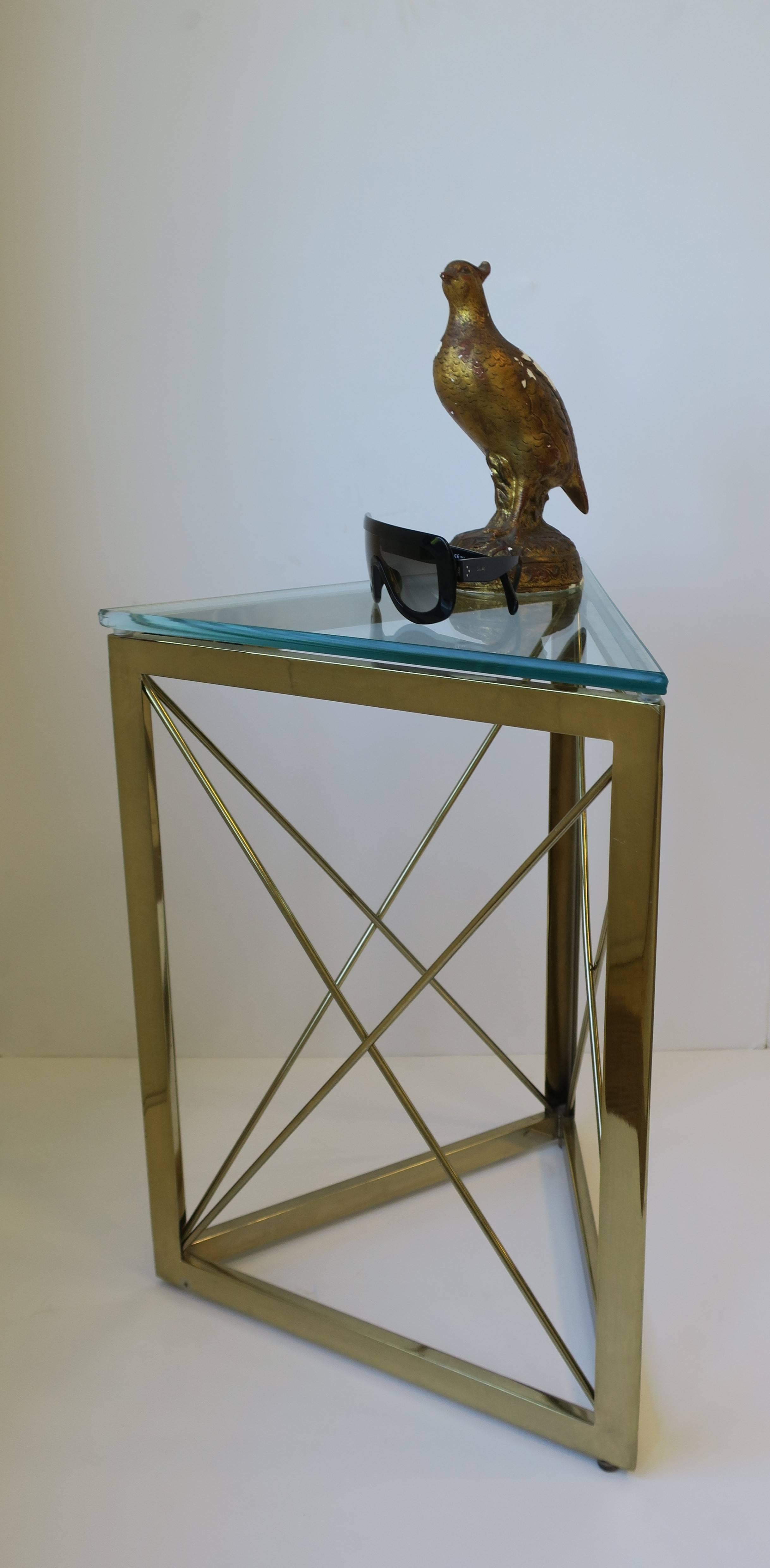 Modern Triangle Brass and Glass Side or Drinks Table 1