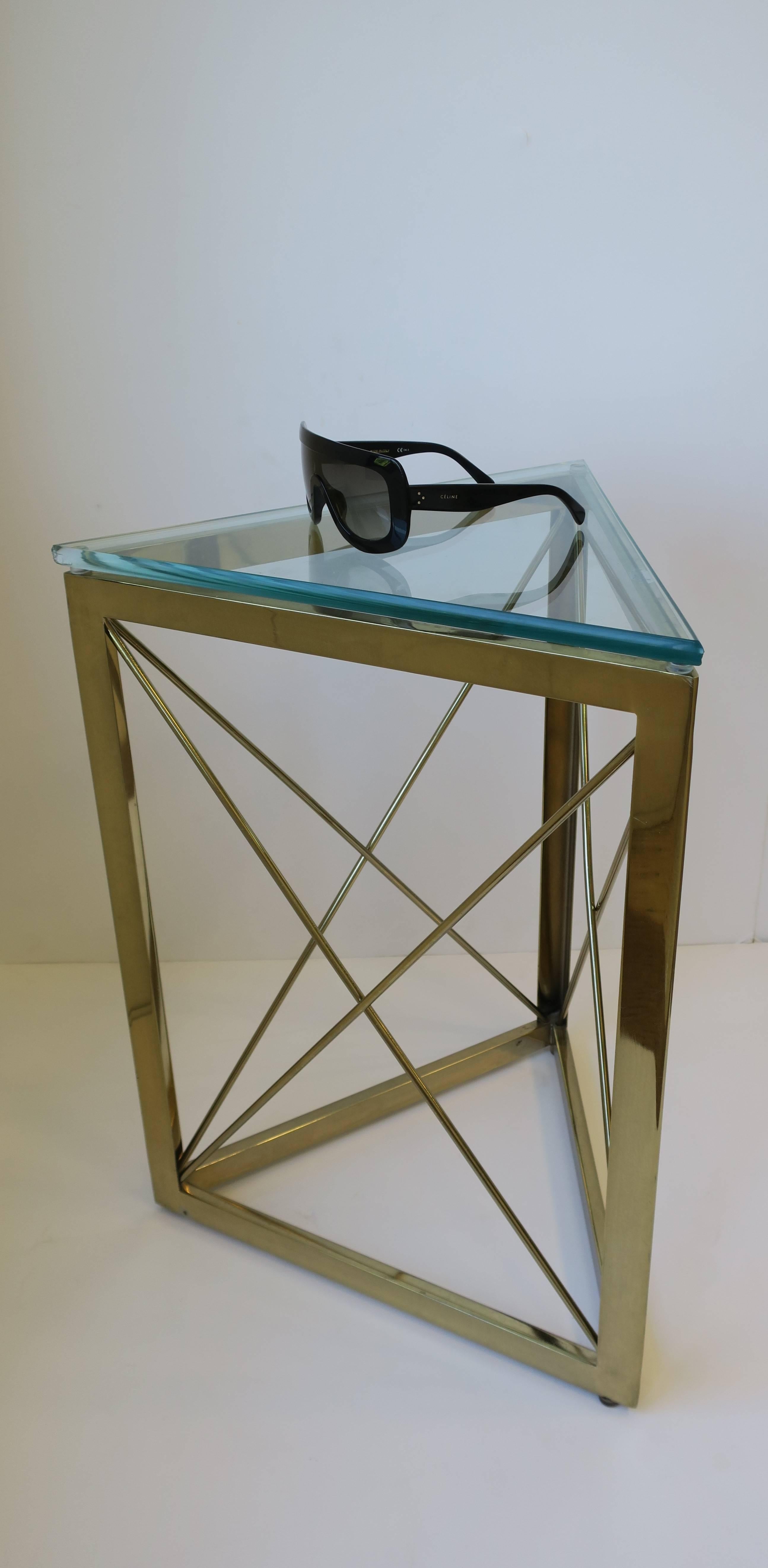 Modern Triangle Brass and Glass Side or Drinks Table 2