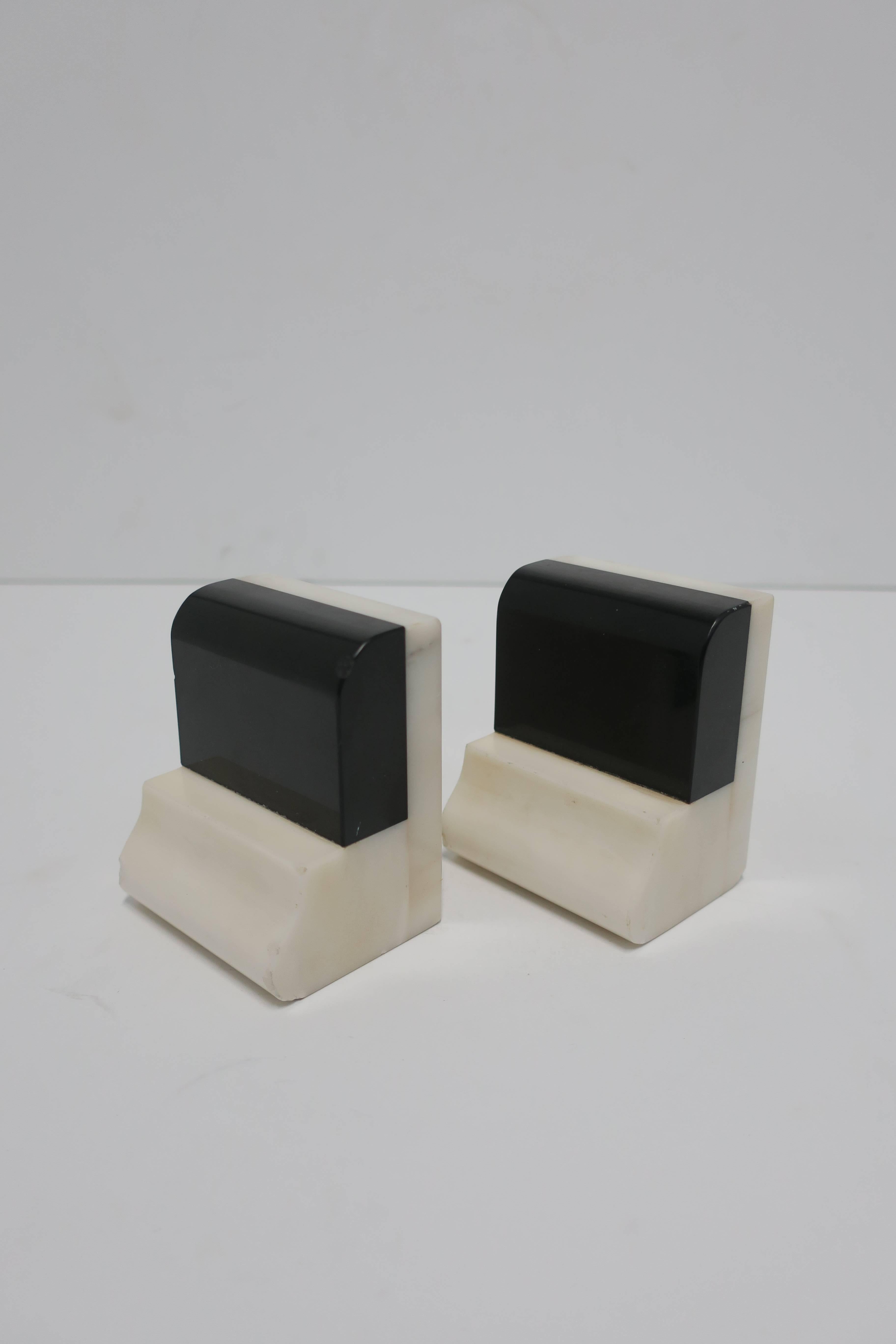 Early 20th Century Pair Art Deco Black and White Marble Bookends