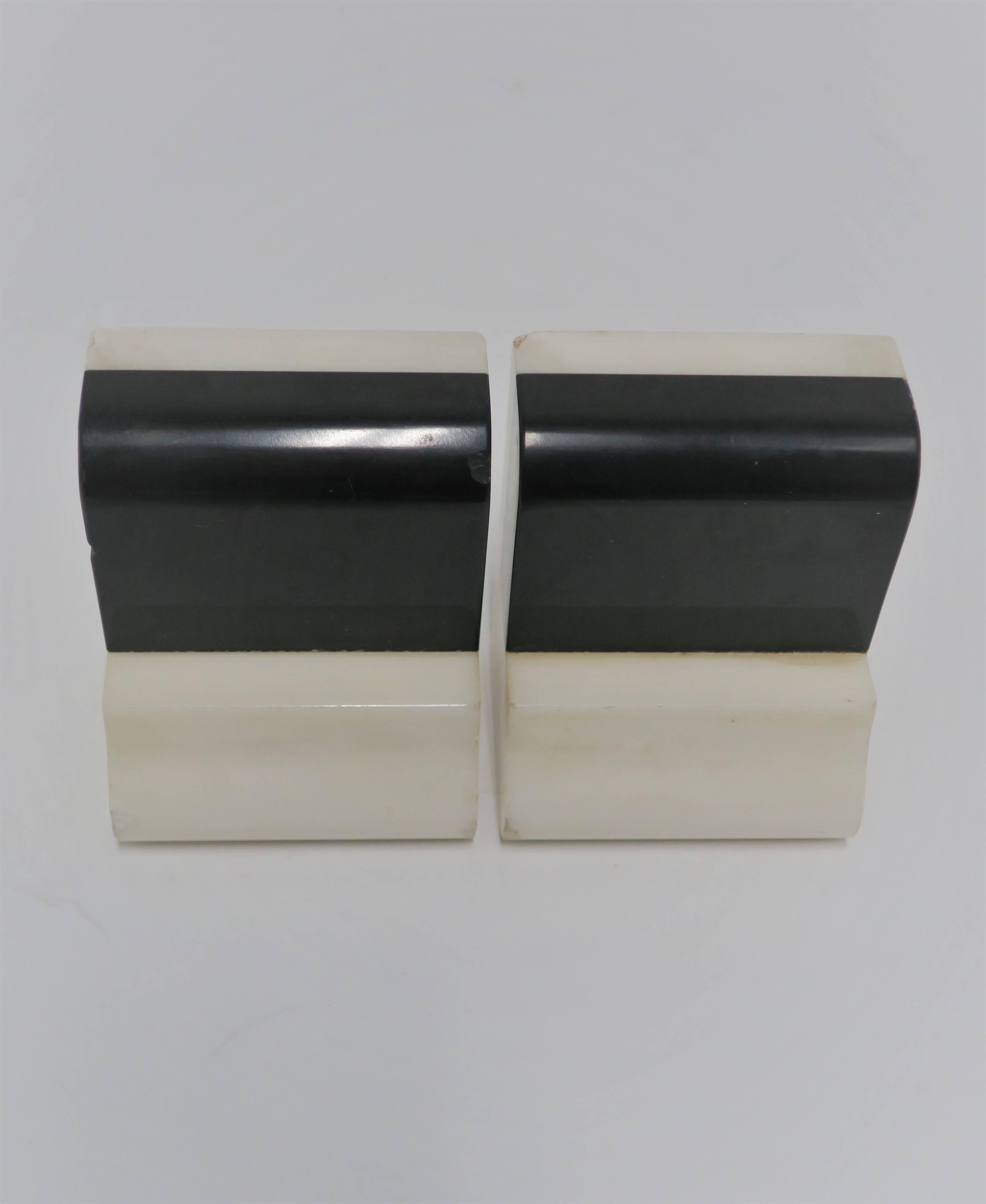 Pair Art Deco Black and White Marble Bookends 3