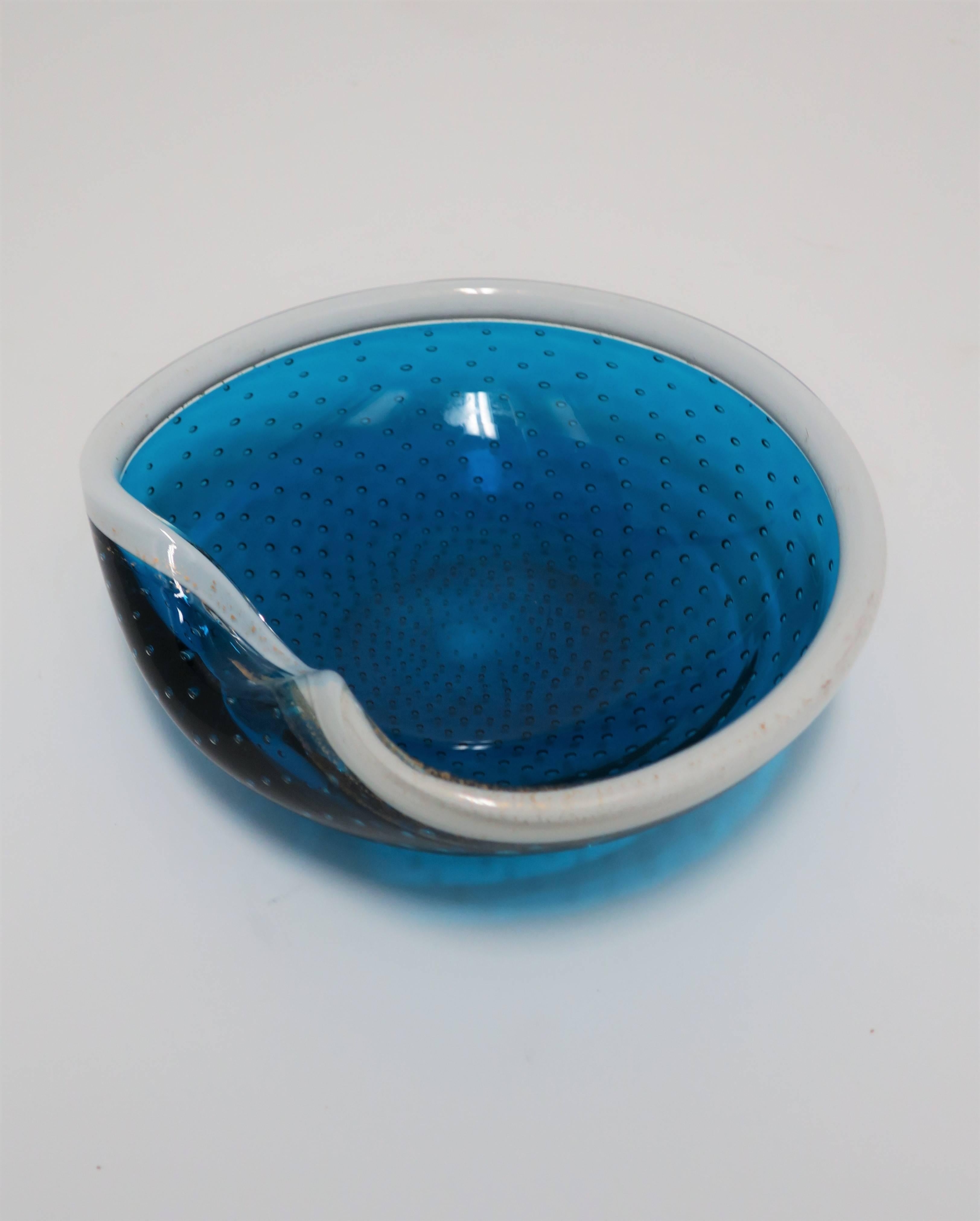 Italian Murano Blue White Gold Art Glass Bowl 1